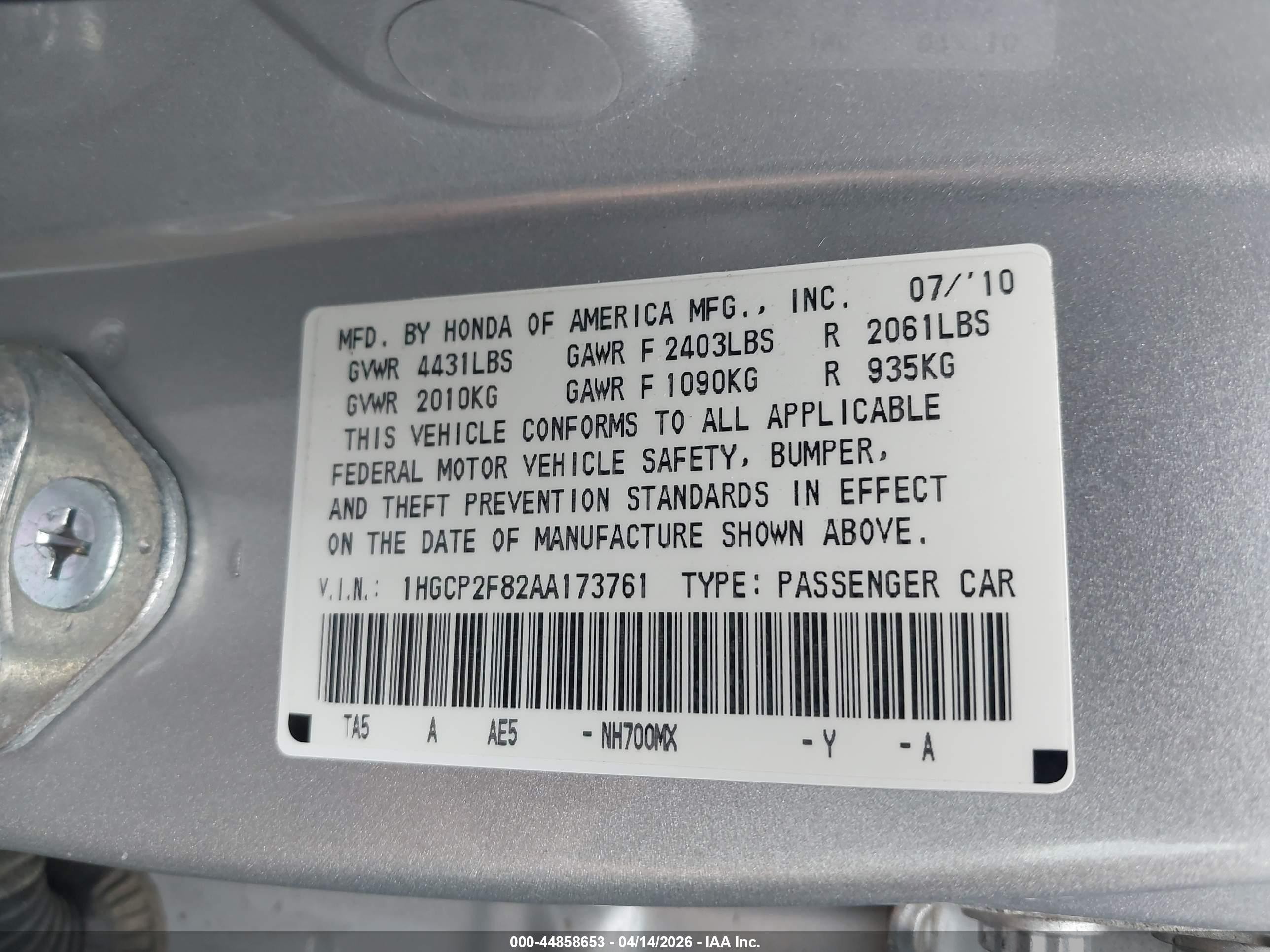 2010 Honda Accord 2.4 Ex-l Silver vin: 1HGCP2F82AA173761