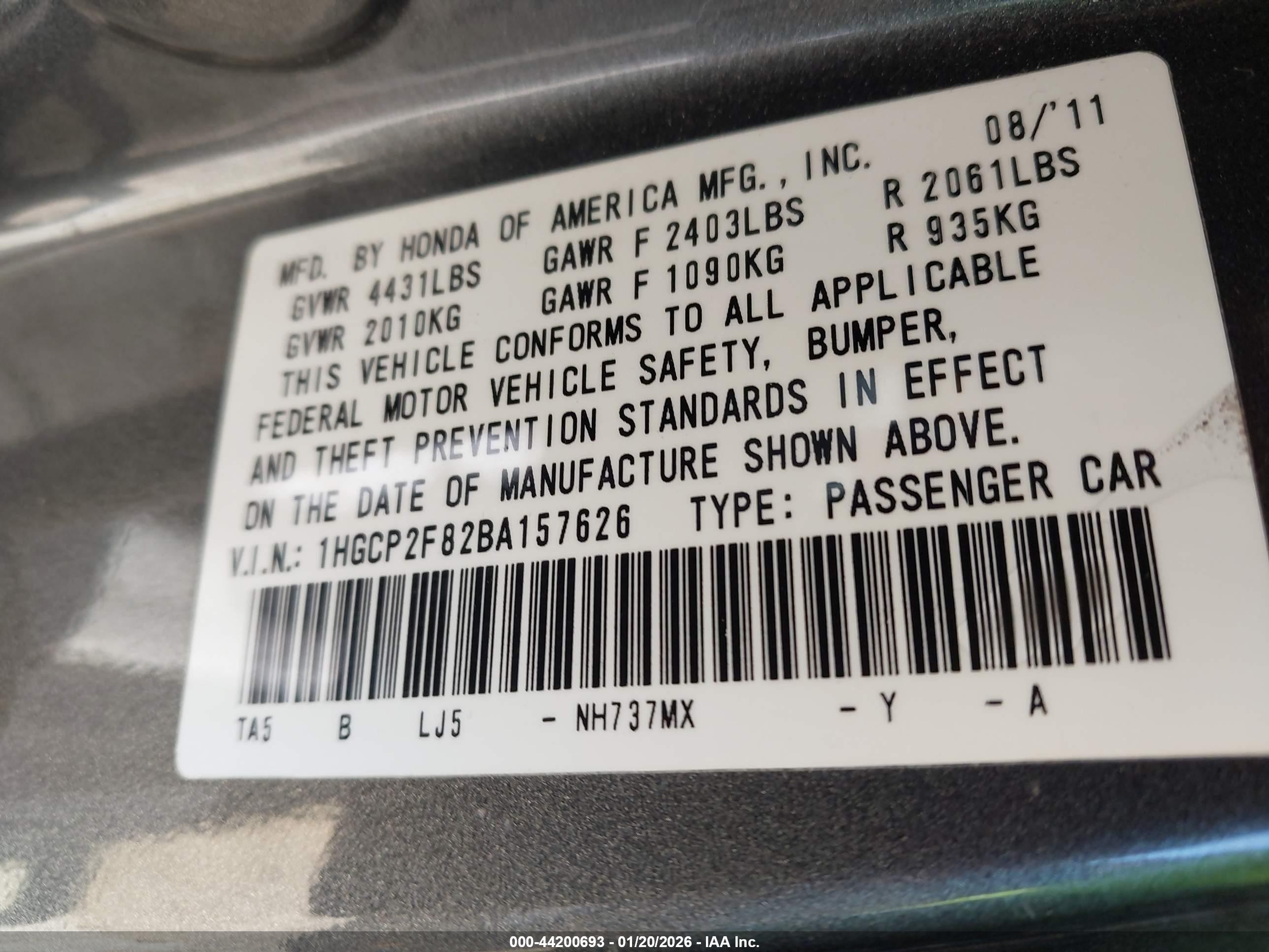 2011 Honda Accord 2.4 Ex-l Gray vin: 1HGCP2F82BA157626