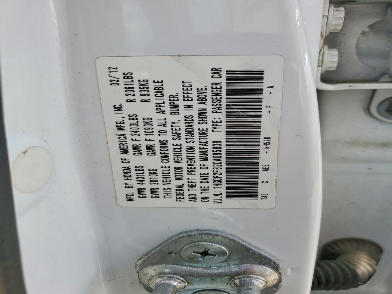 2012 Honda Accord Exl White vin: 1HGCP2F82CA095839