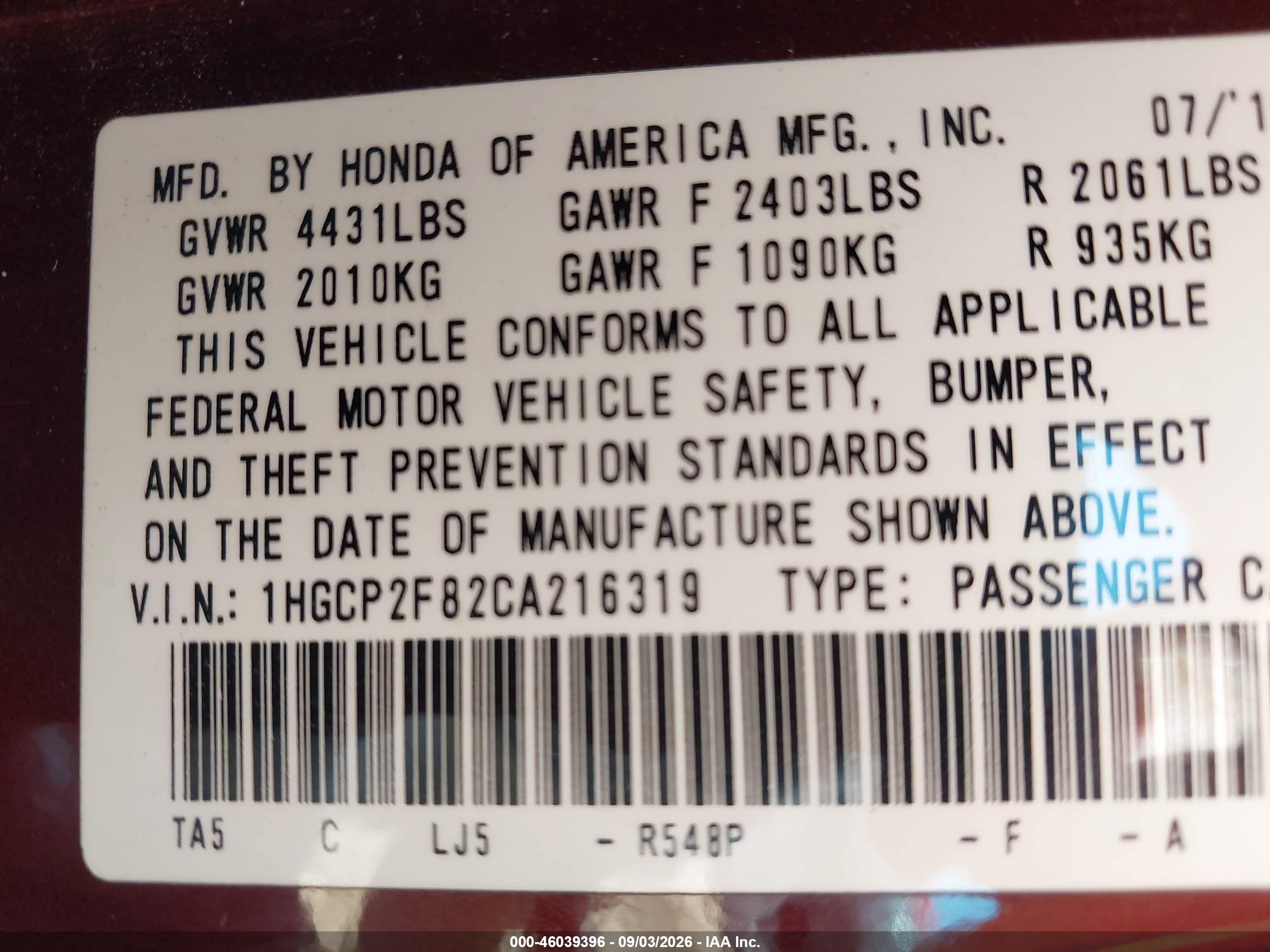 2012 Honda Accord 2.4 Ex-l Burgundy vin: 1HGCP2F82CA216319