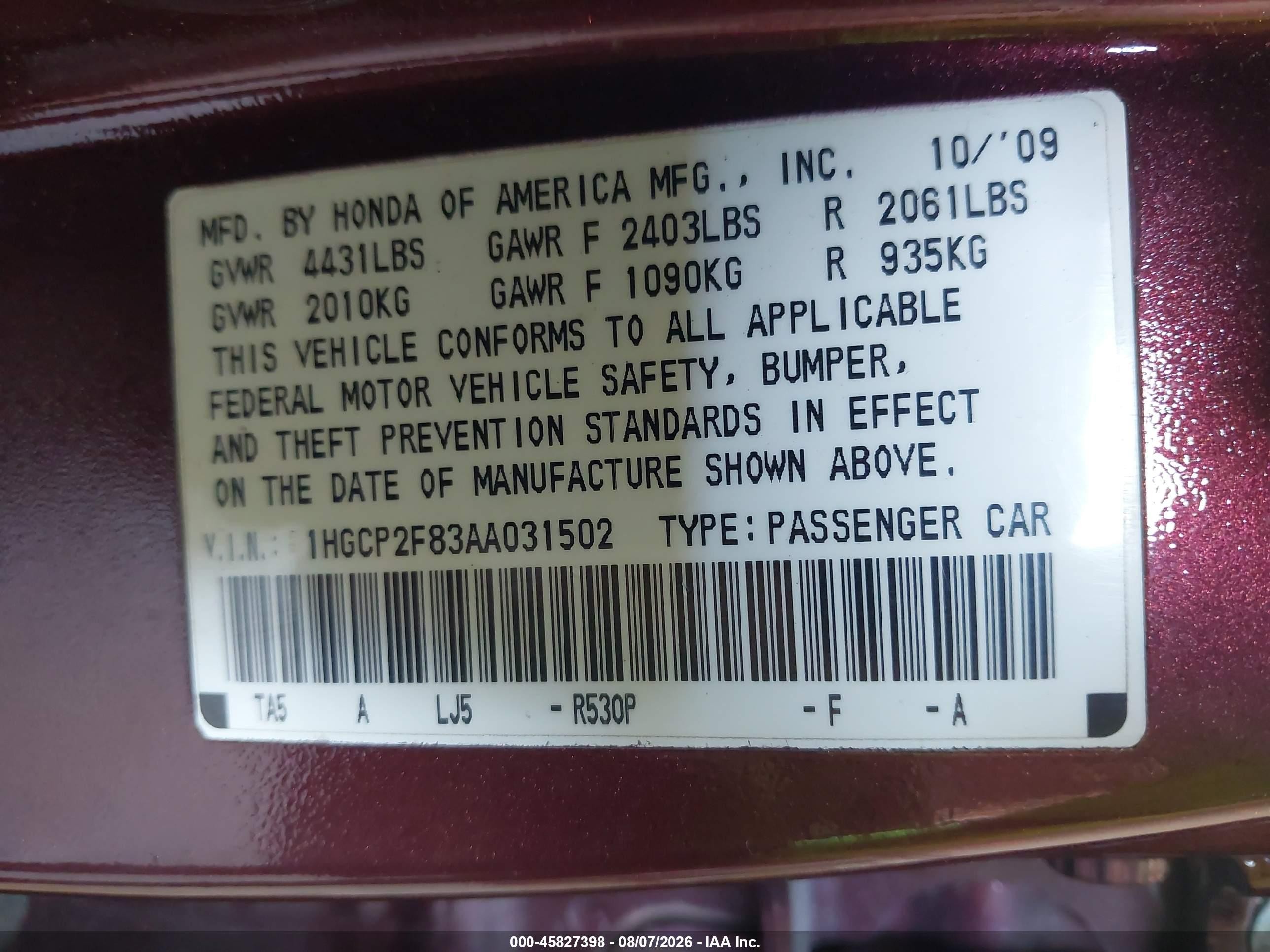 2010 Honda Accord 2.4 Ex-l Maroon vin: 1HGCP2F83AA031502