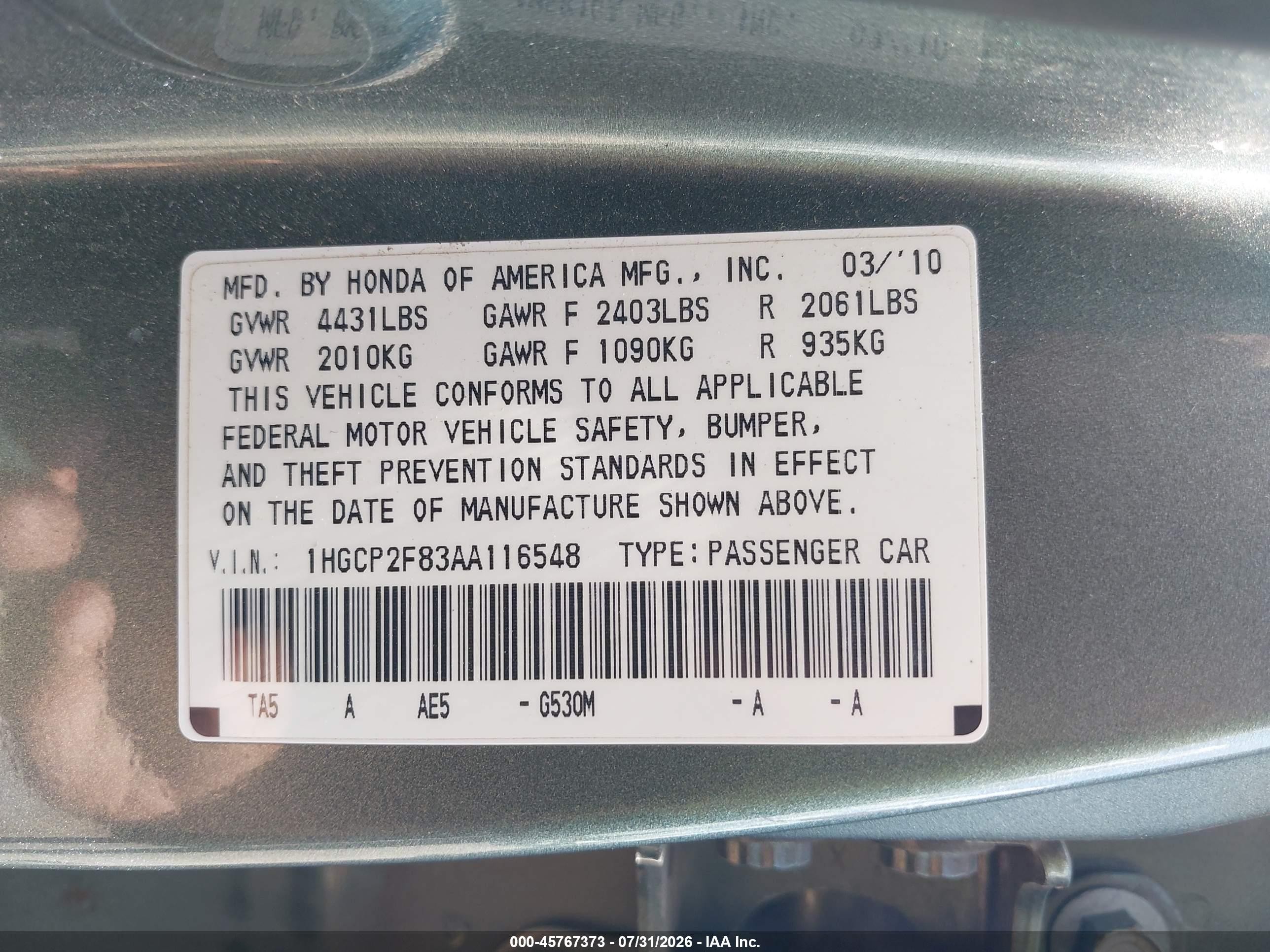 2010 Honda Accord 2.4 Ex-l Green vin: 1HGCP2F83AA116548