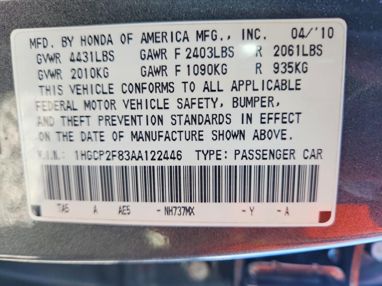 2010 Honda Accord Exl Gray vin: 1HGCP2F83AA122446