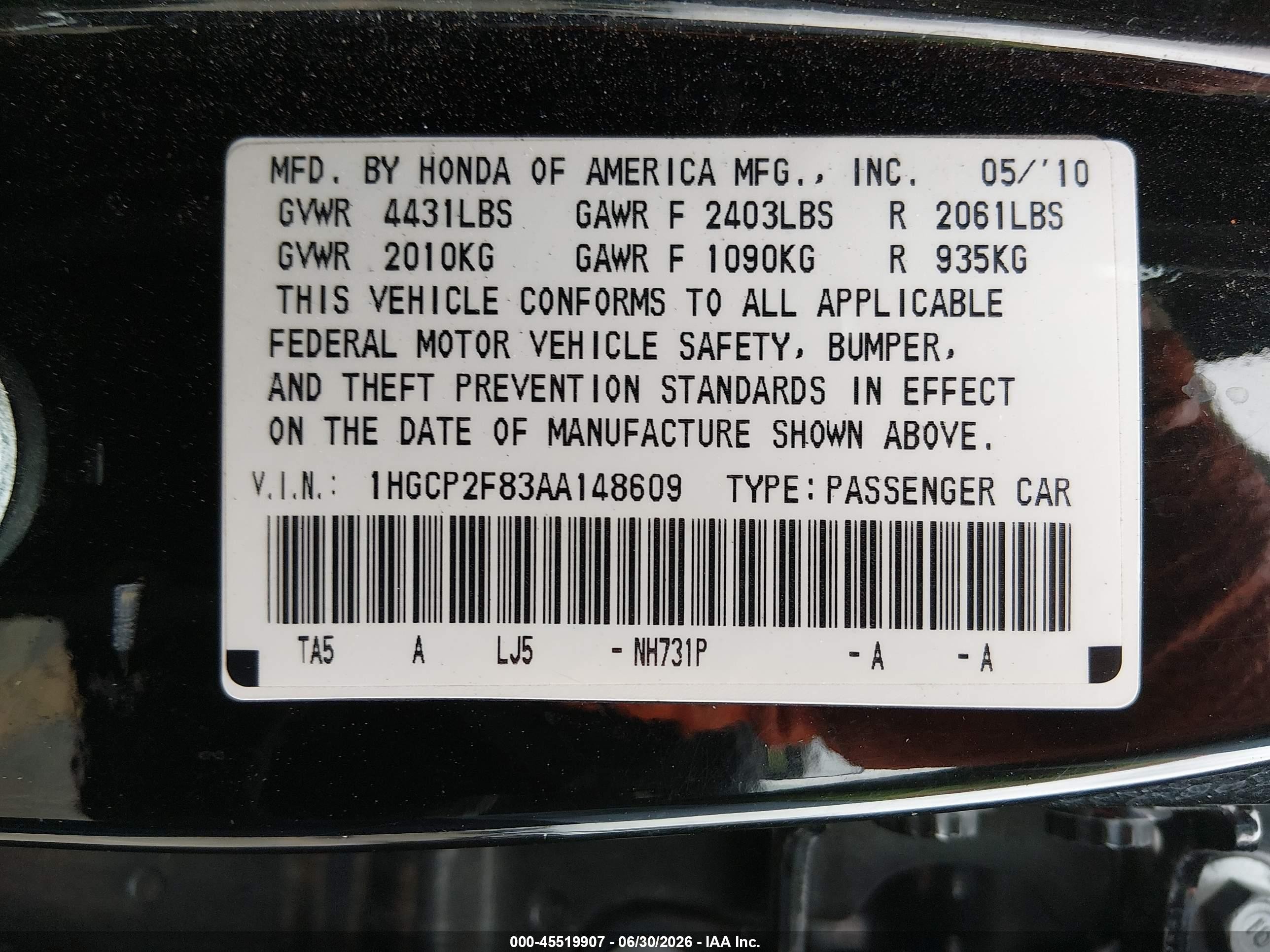 2010 Honda Accord 2.4 Ex-l Черный vin: 1HGCP2F83AA148609