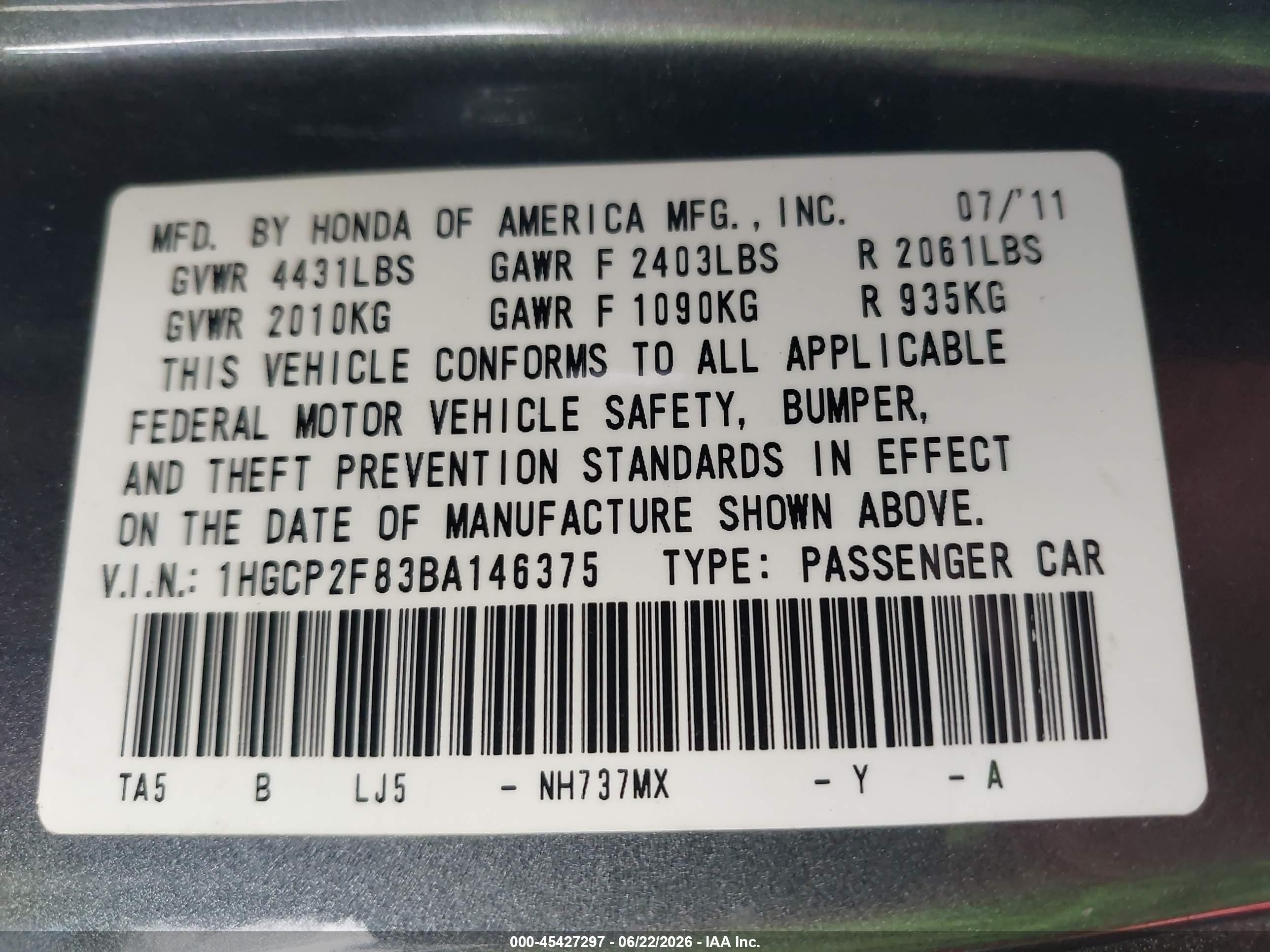 2011 Honda Accord 2.4 Ex-l Gray vin: 1HGCP2F83BA146375