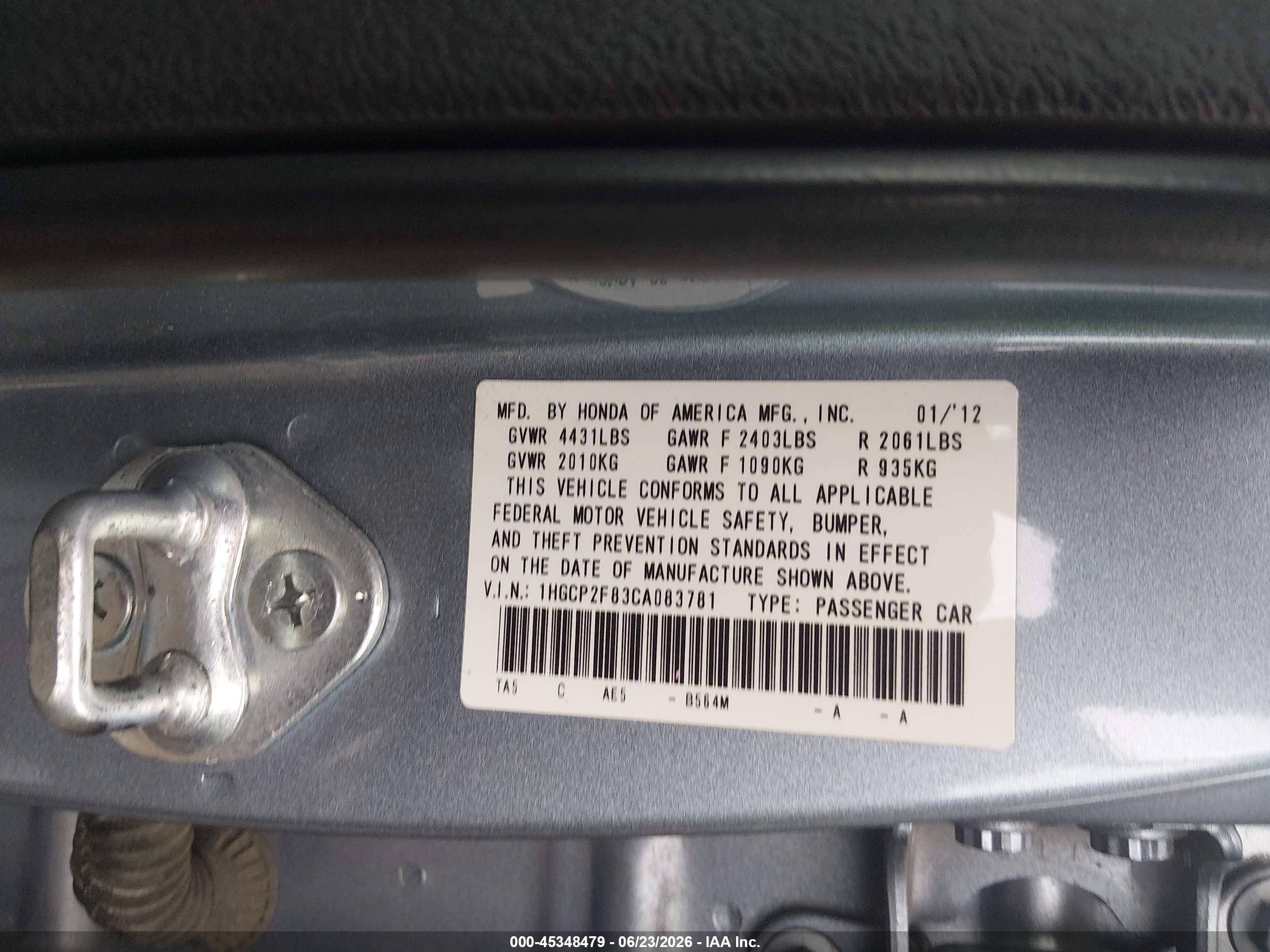 2012 Honda Accord 2.4 Ex-l Blue vin: 1HGCP2F83CA083781