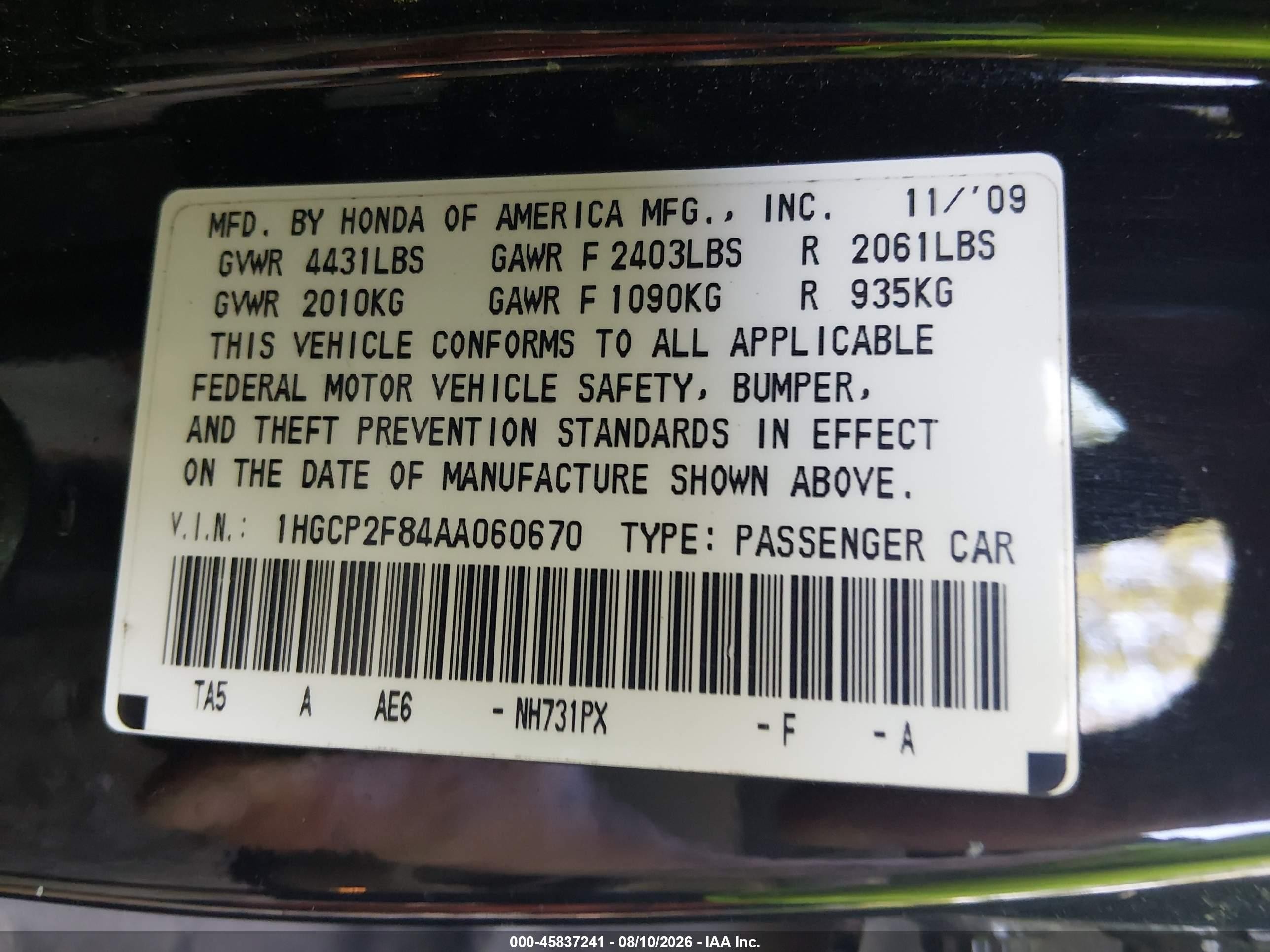 2010 Honda Accord 2.4 Ex-l Black vin: 1HGCP2F84AA060670