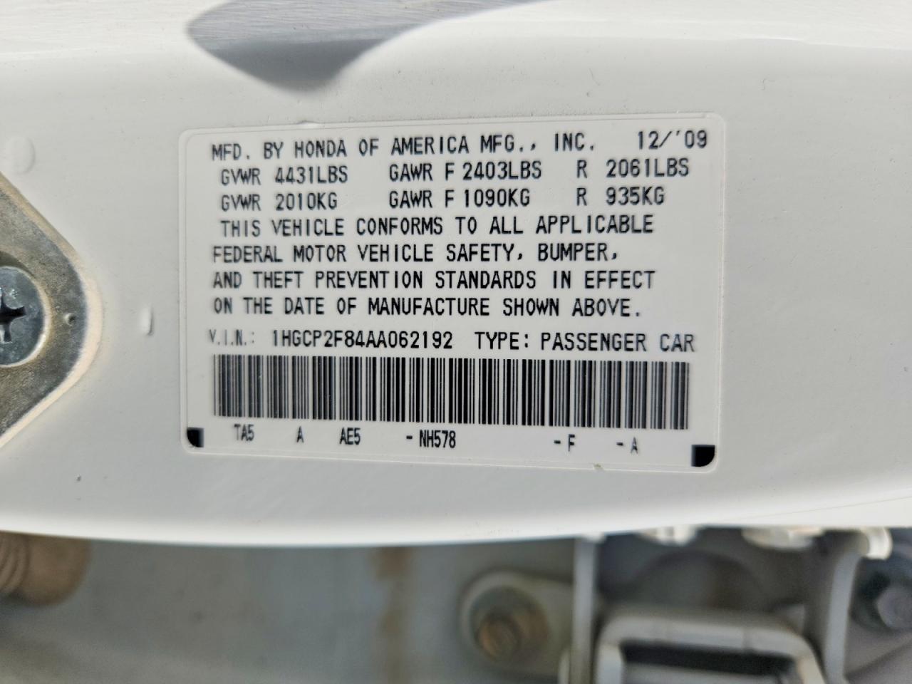 2010 Honda Accord Exl White vin: 1HGCP2F84AA062192
