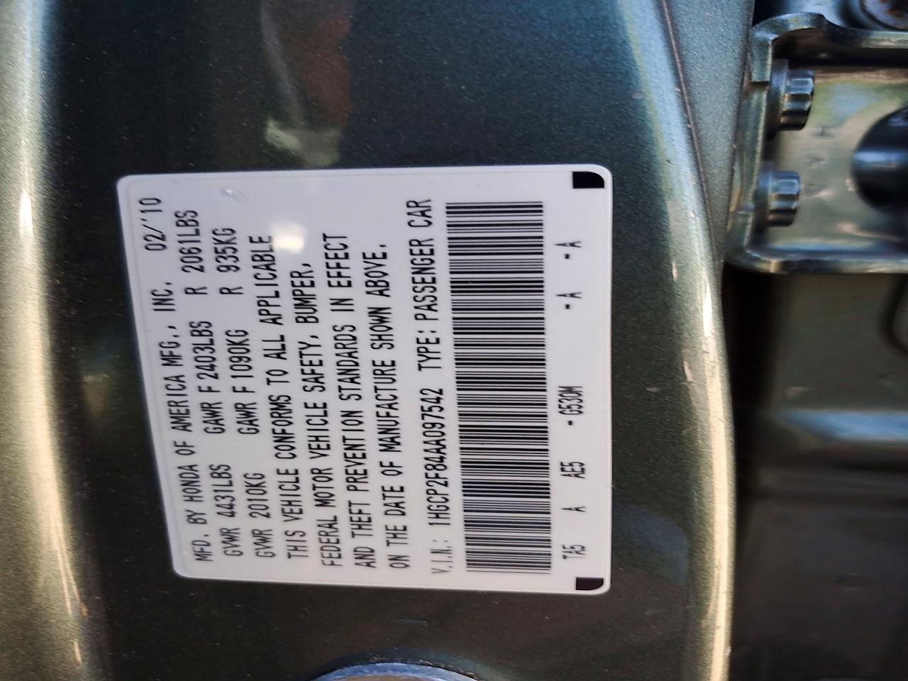 2010 Honda Accord Exl Green vin: 1HGCP2F84AA097542