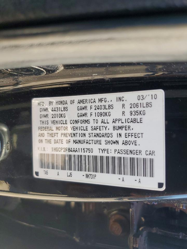 2010 Honda Accord Exl Черный vin: 1HGCP2F84AA115750