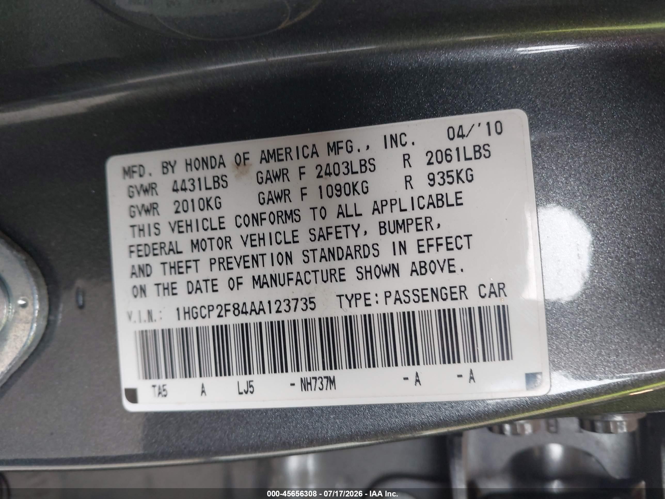 2010 Honda Accord 2.4 Ex-l Gray vin: 1HGCP2F84AA123735