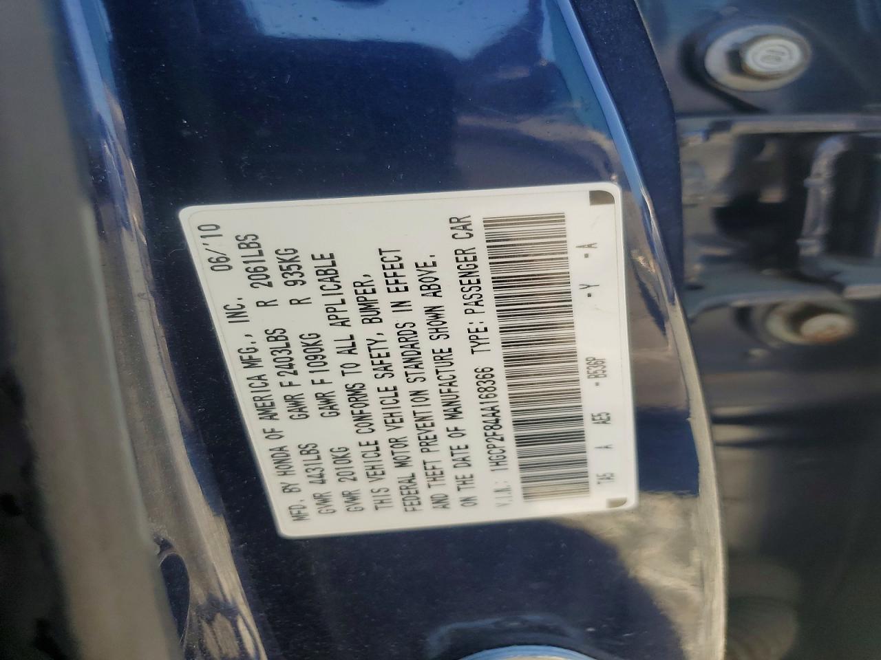 2010 Honda Accord Exl Blue vin: 1HGCP2F84AA168366