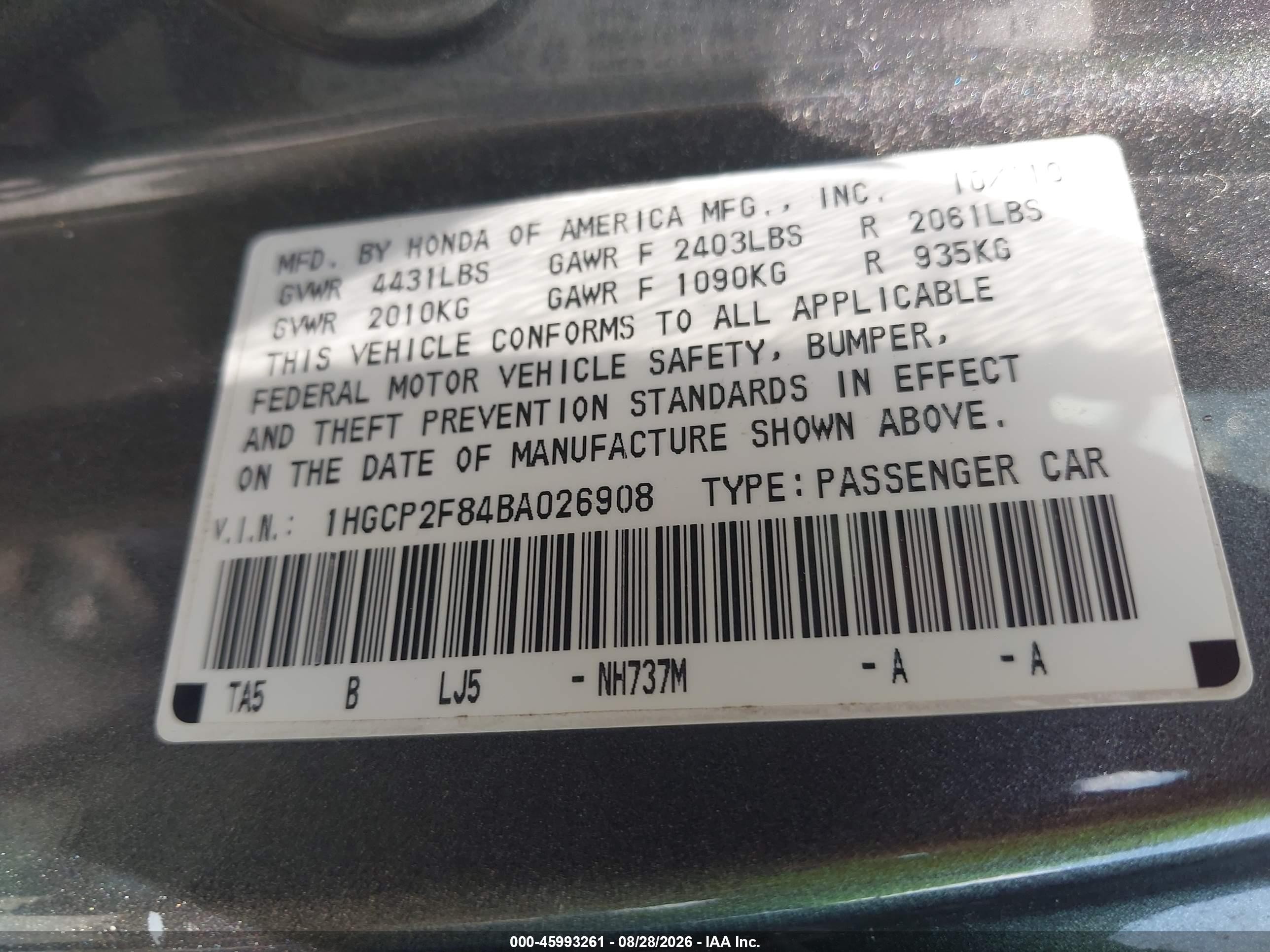 2011 Honda Accord 2.4 Ex-l Gray vin: 1HGCP2F84BA026908