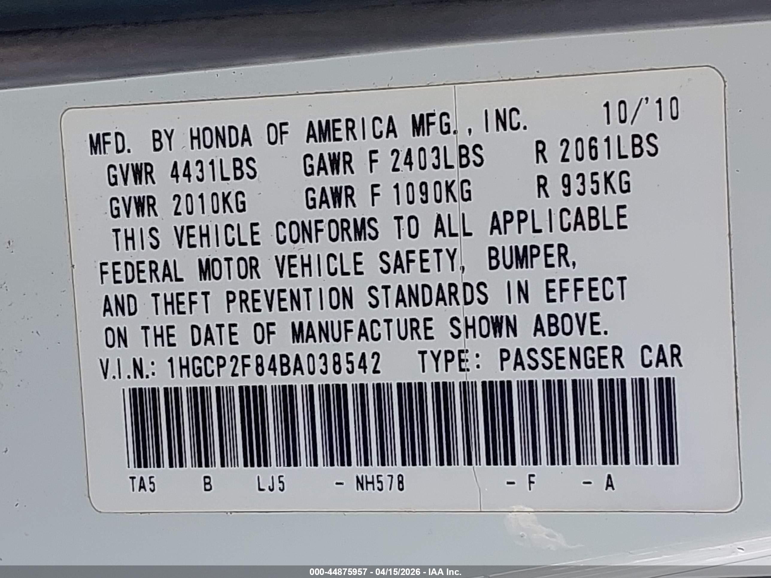 2011 Honda Accord 2.4 Ex-l White vin: 1HGCP2F84BA038542