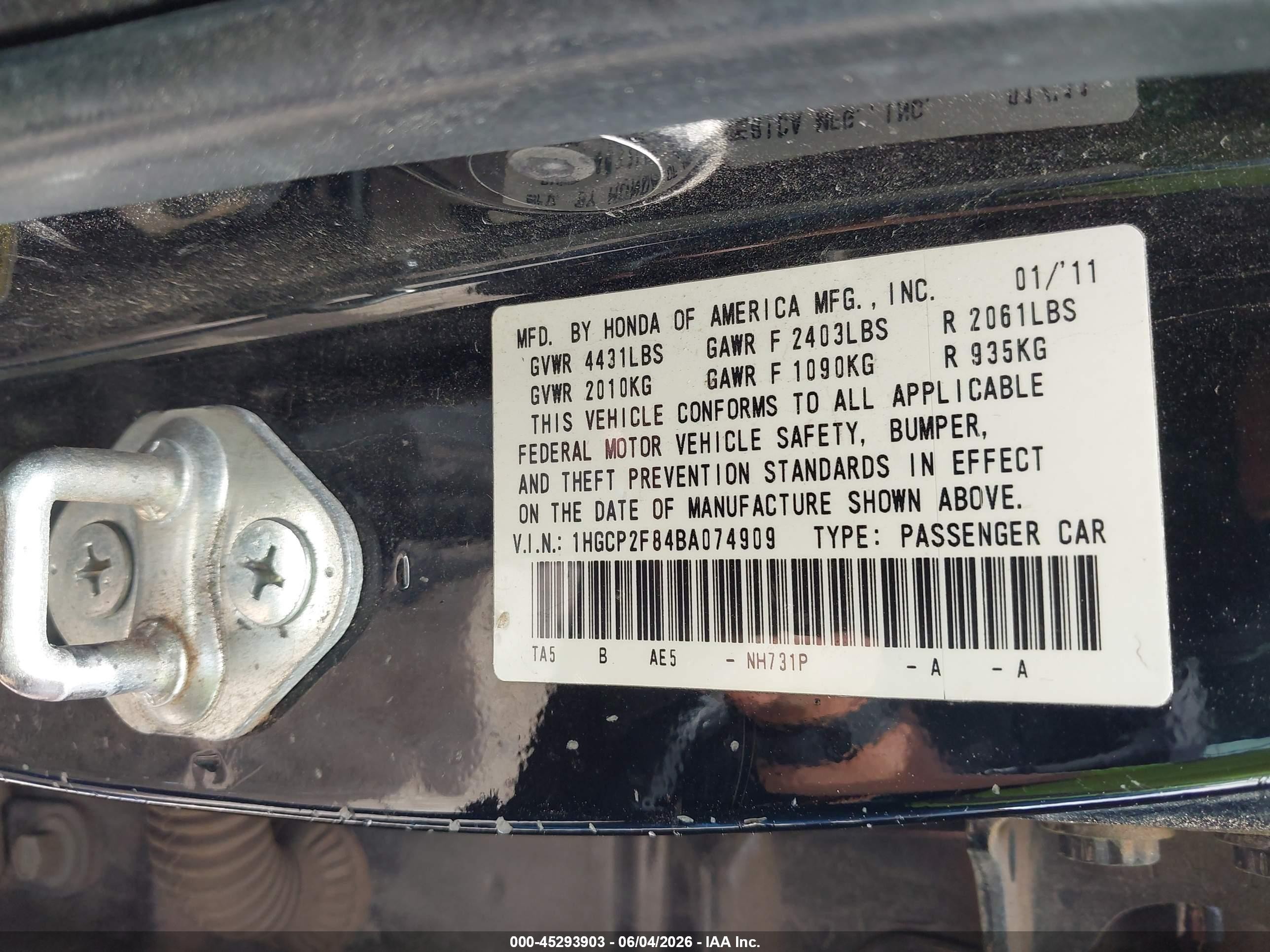 2011 Honda Accord 2.4 Ex-l Black vin: 1HGCP2F84BA074909