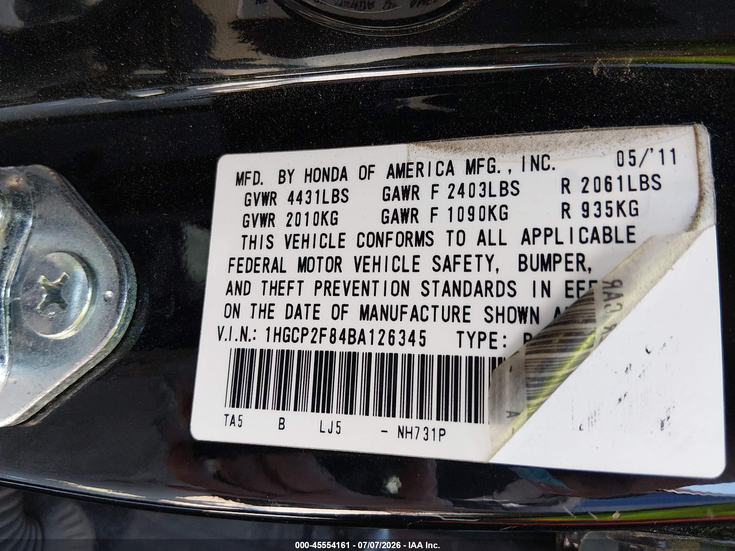 2011 Honda Accord 2.4 Ex-l Черный vin: 1HGCP2F84BA126345