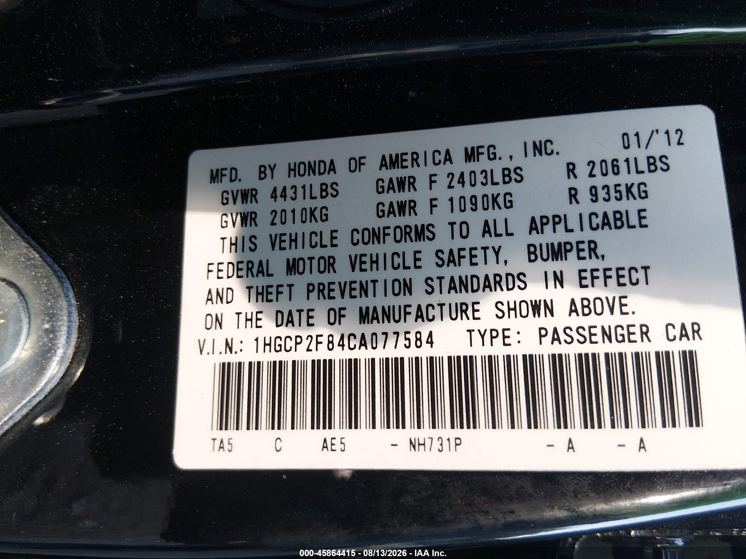 2012 Honda Accord 2.4 Ex-l Black vin: 1HGCP2F84CA077584