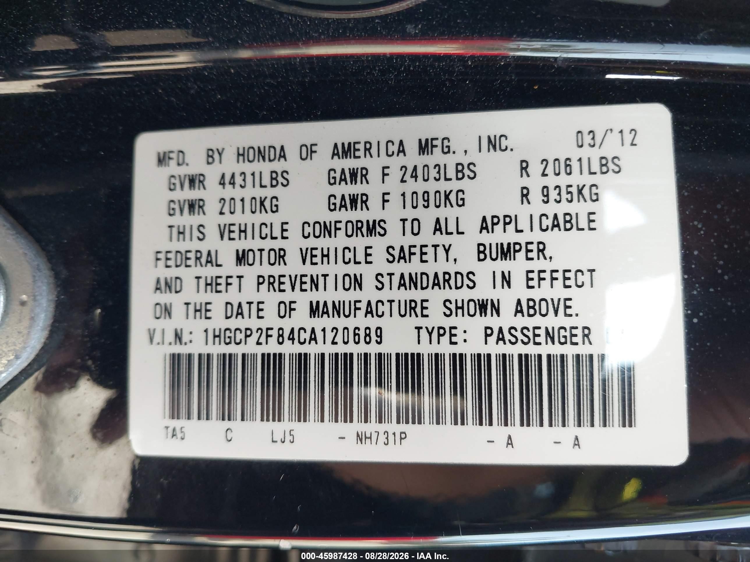 2012 Honda Accord 2.4 Ex-l Black vin: 1HGCP2F84CA120689