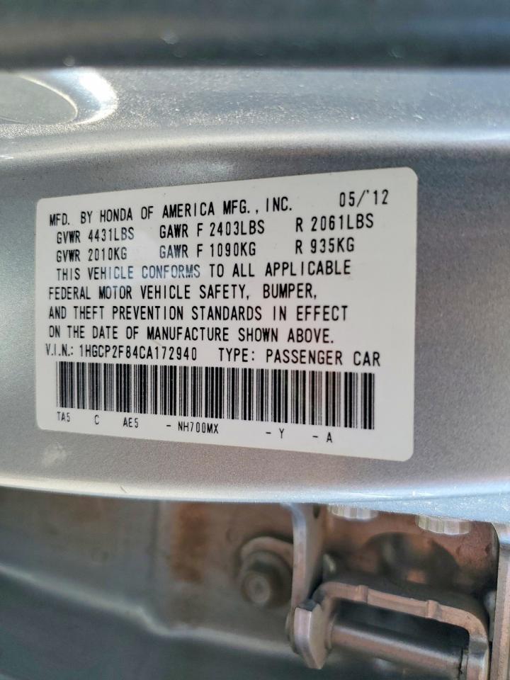 2012 Honda Accord Exl Серебряный vin: 1HGCP2F84CA172940