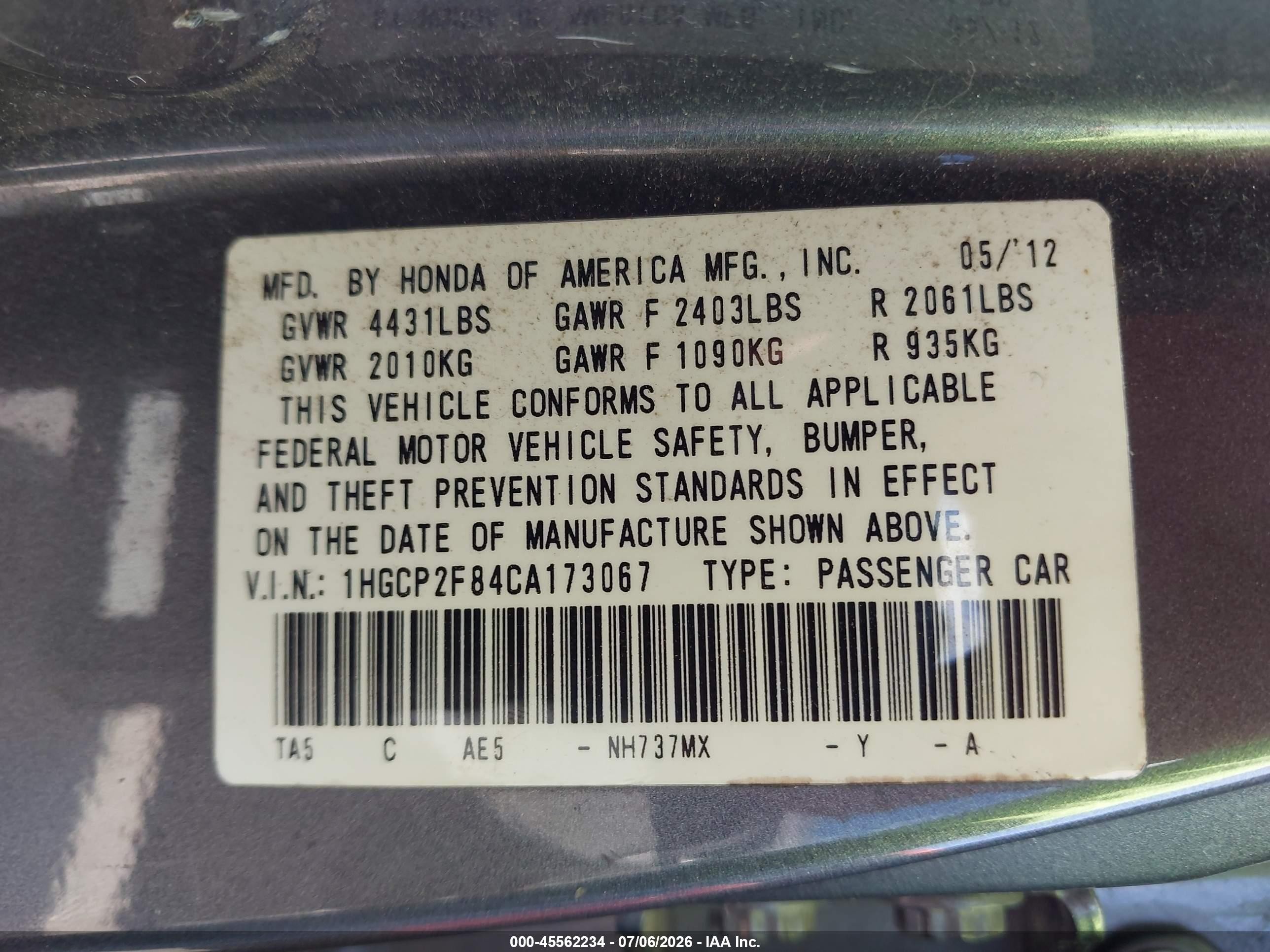 2012 Honda Accord 2.4 Ex-l Gray vin: 1HGCP2F84CA173067