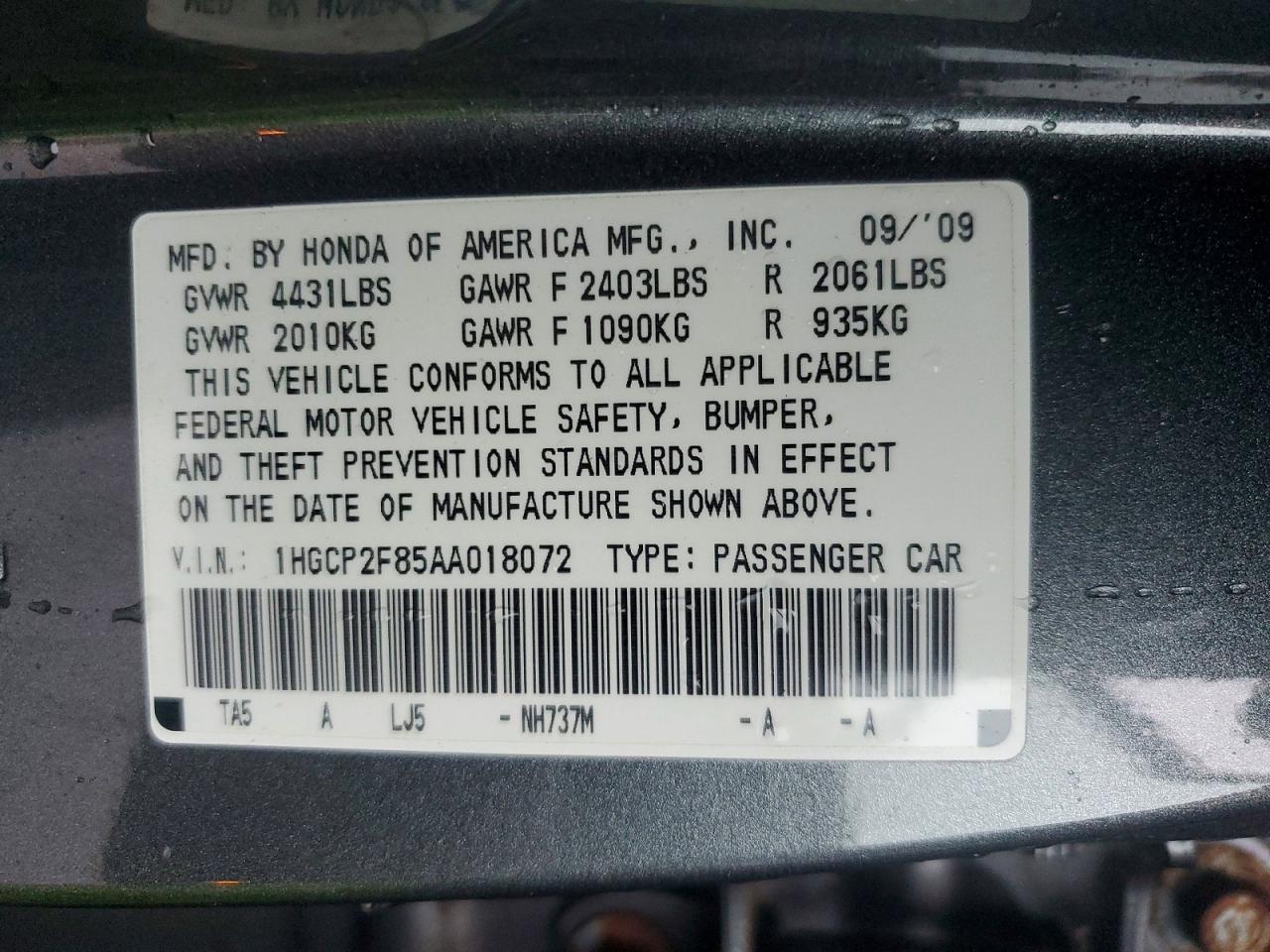2010 Honda Accord Exl Серый vin: 1HGCP2F85AA018072