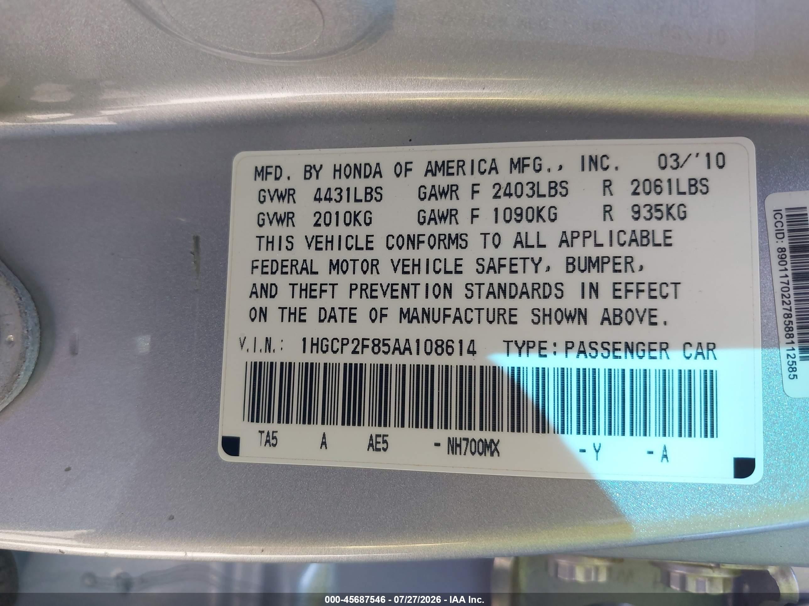 2010 Honda Accord 2.4 Ex-l Silver vin: 1HGCP2F85AA108614