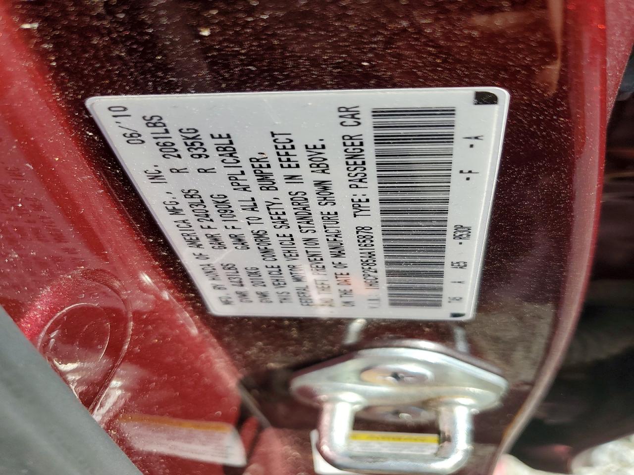 2010 Honda Accord Exl Burgundy vin: 1HGCP2F85AA165878