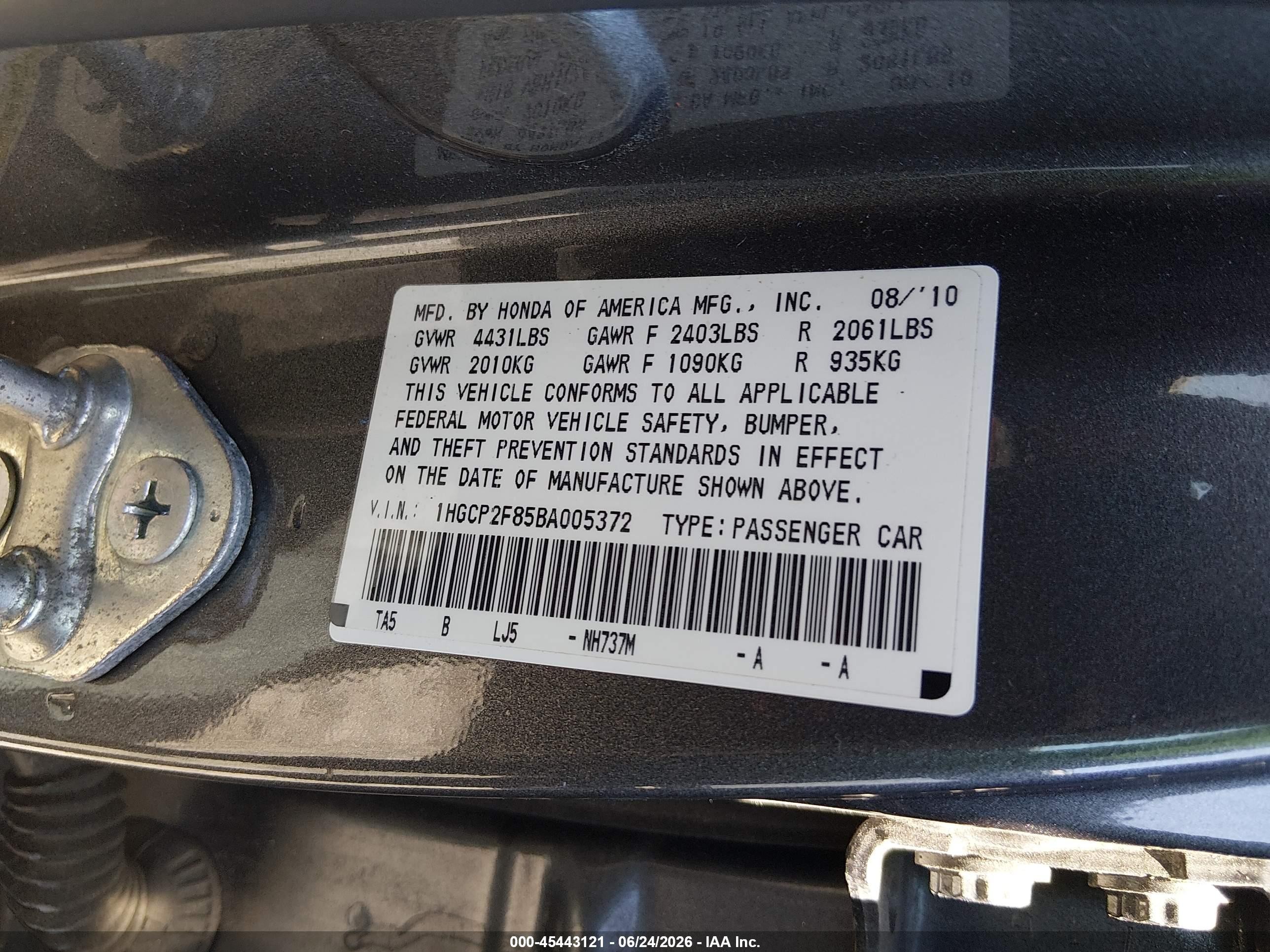 2011 Honda Accord 2.4 Ex-l Gray vin: 1HGCP2F85BA005372