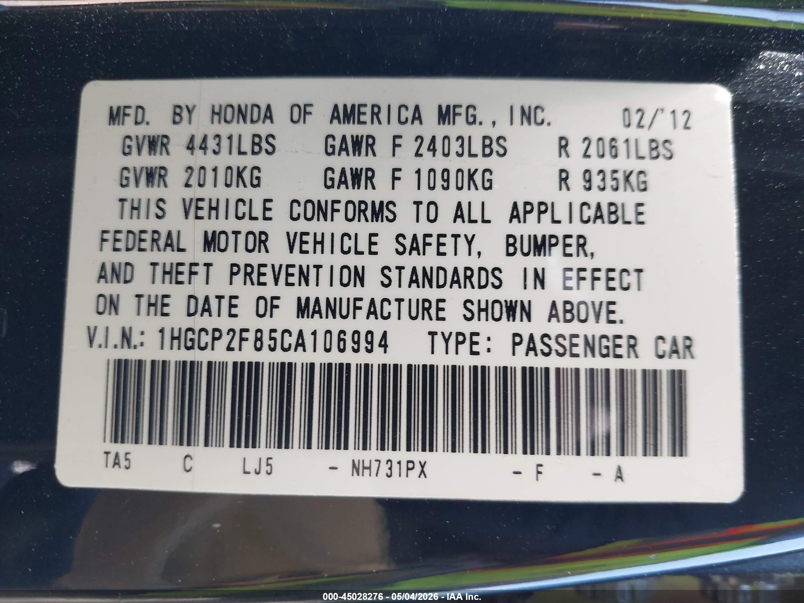 2012 Honda Accord 2.4 Ex-l Black vin: 1HGCP2F85CA106994