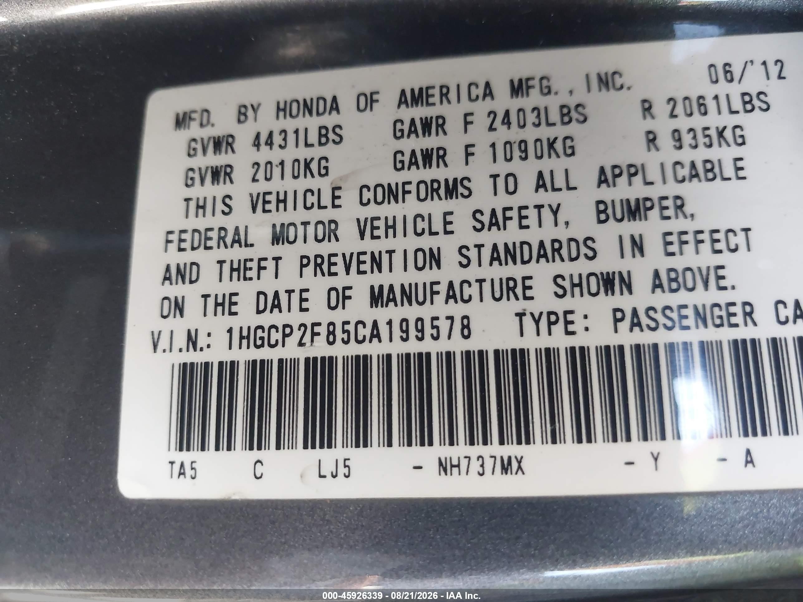 2012 Honda Accord 2.4 Ex-l Gray vin: 1HGCP2F85CA199578