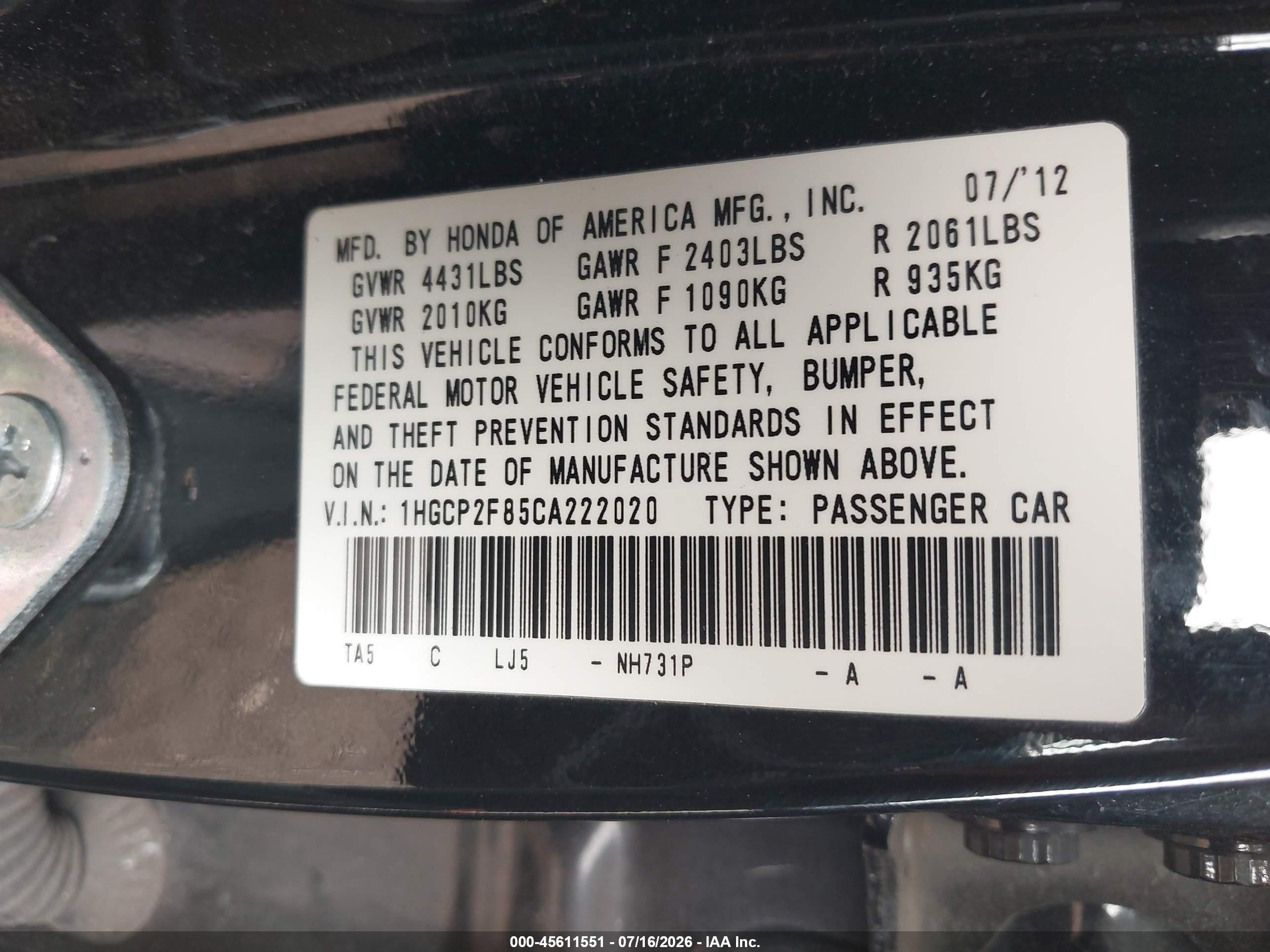 2012 Honda Accord 2.4 Ex-l Black vin: 1HGCP2F85CA222020