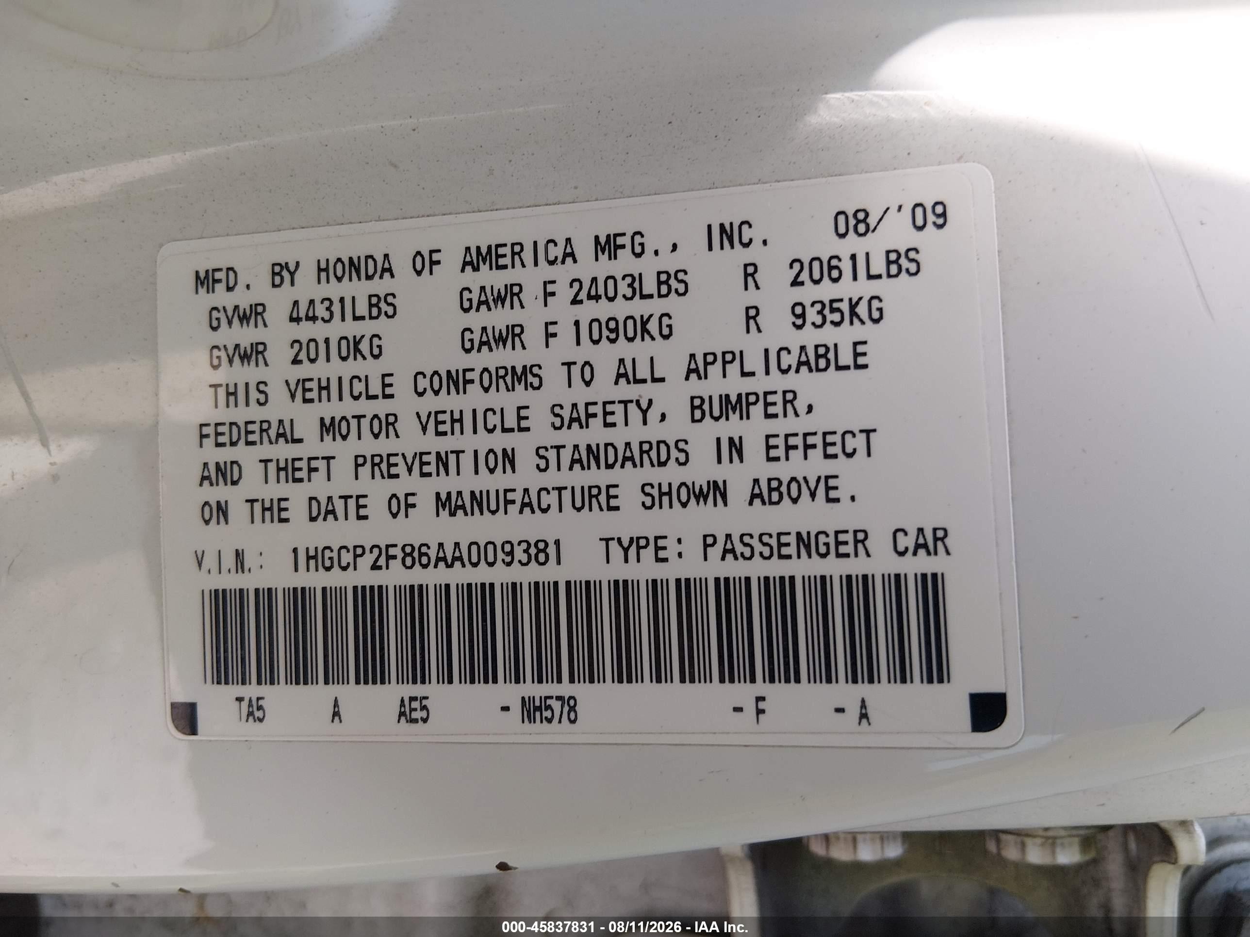 2010 Honda Accord 2.4 Ex-l White vin: 1HGCP2F86AA009381