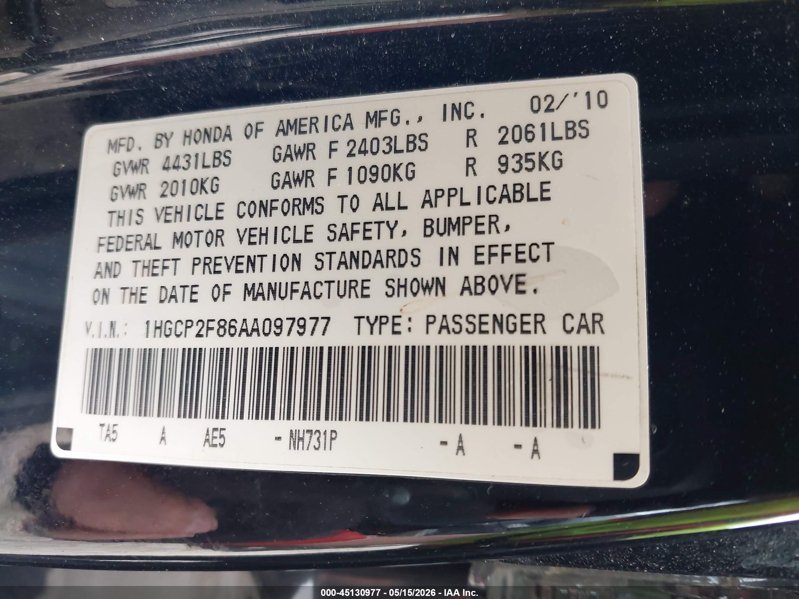 2010 Honda Accord 2.4 Ex-l Black vin: 1HGCP2F86AA097977