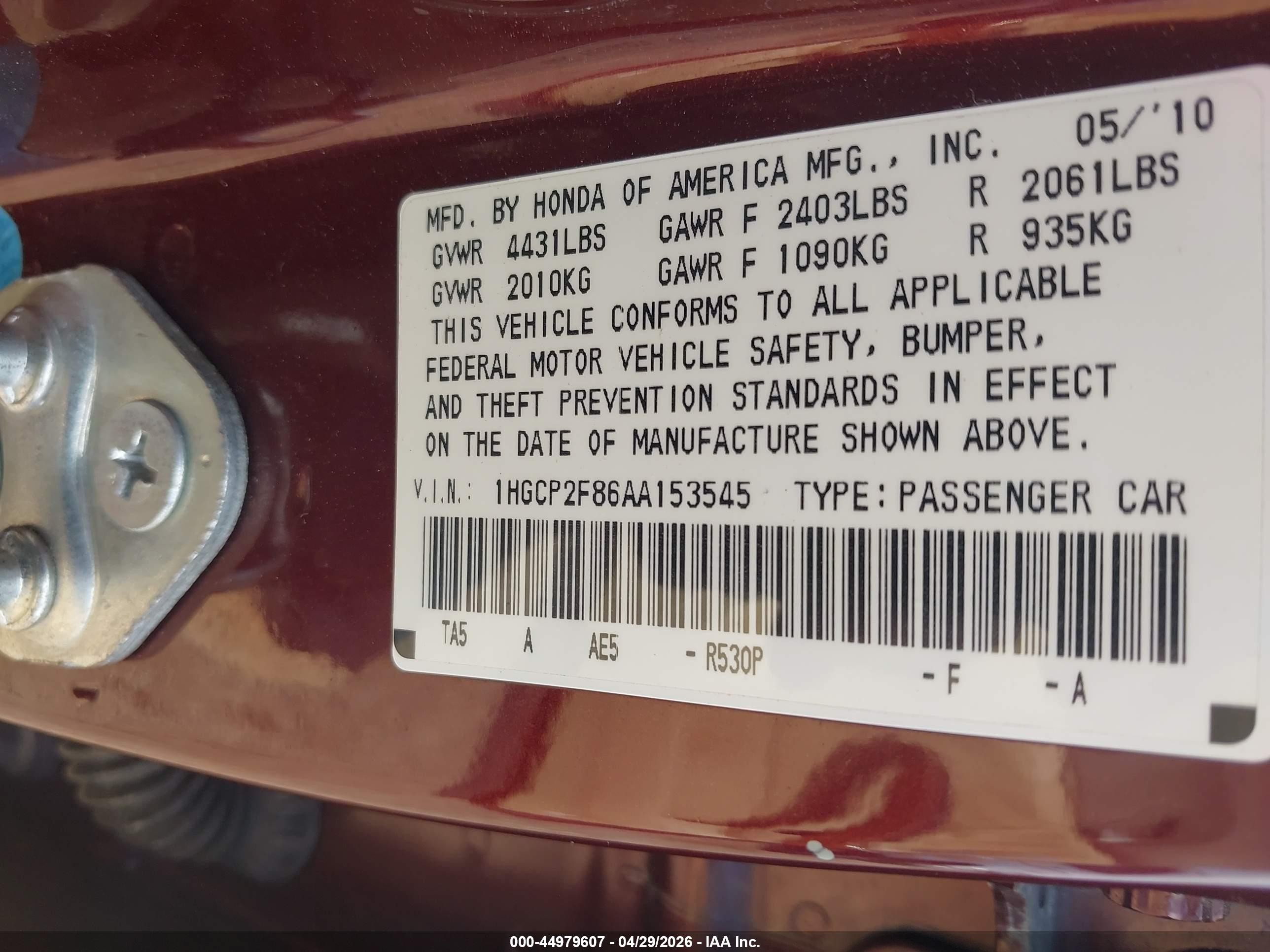 2010 Honda Accord 2.4 Ex-l Maroon vin: 1HGCP2F86AA153545