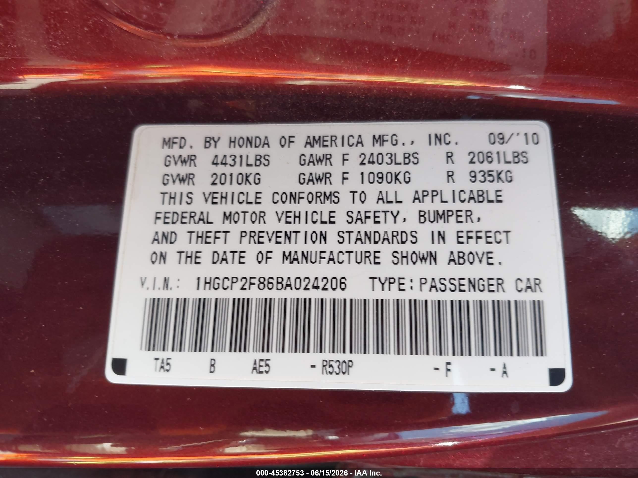 2011 Honda Accord 2.4 Ex-l Red vin: 1HGCP2F86BA024206