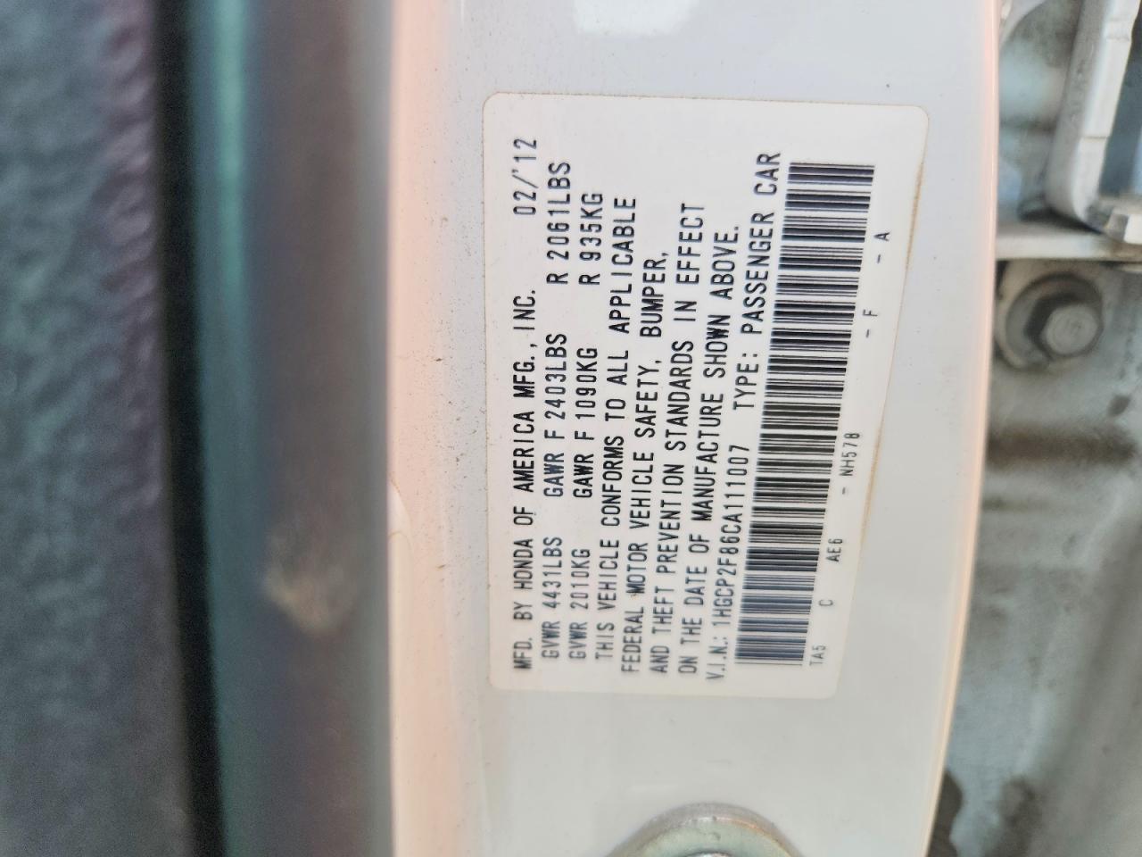 2012 Honda Accord Exl White vin: 1HGCP2F86CA111007