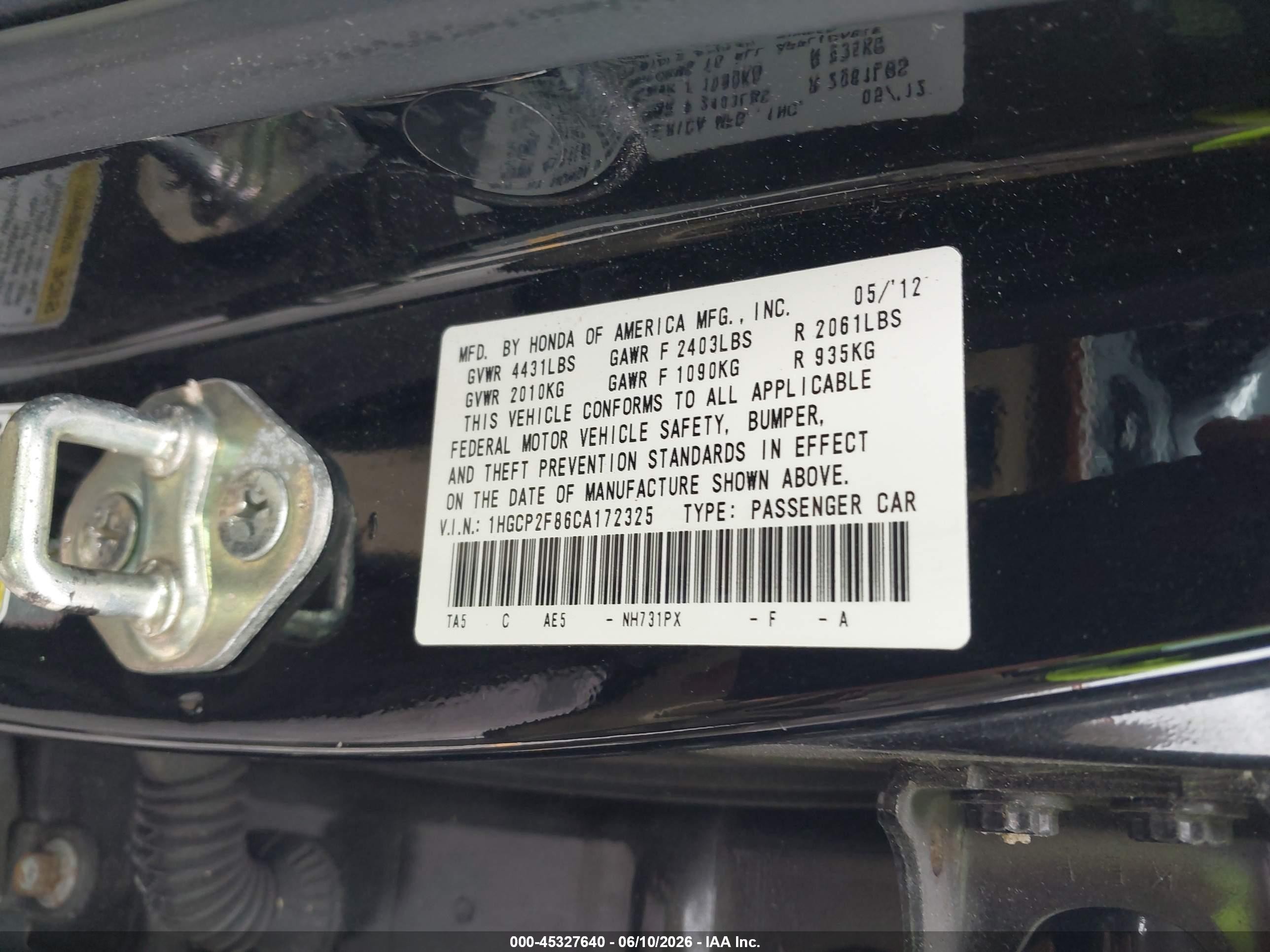2012 Honda Accord 2.4 Ex-l Черный vin: 1HGCP2F86CA172325