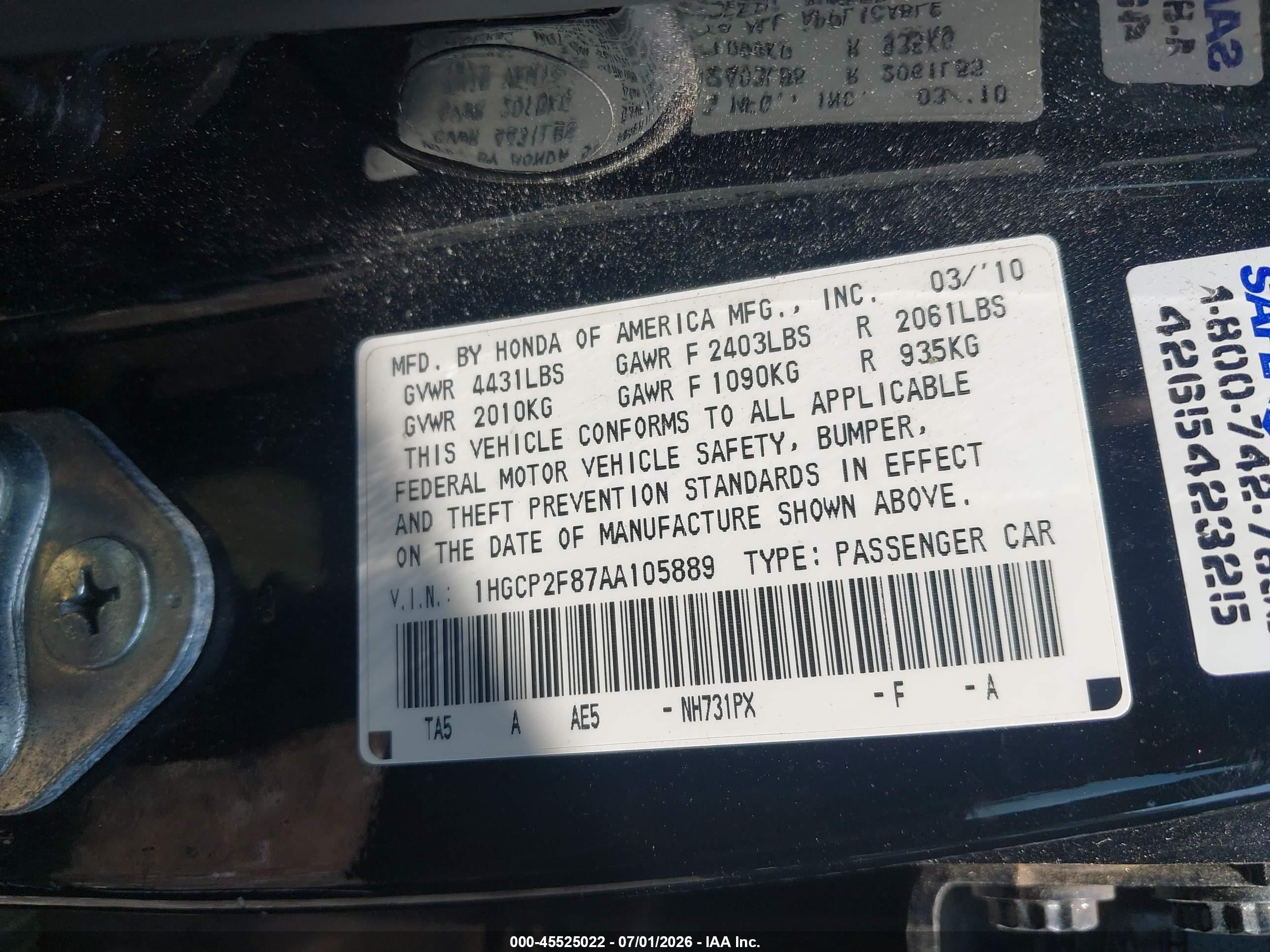 2010 Honda Accord 2.4 Ex-l Черный vin: 1HGCP2F87AA105889