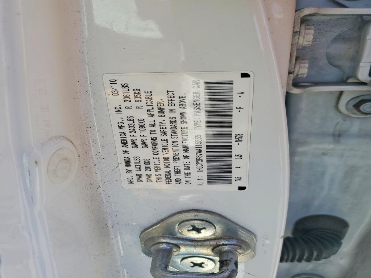 2010 Honda Accord Exl White vin: 1HGCP2F87AA115855