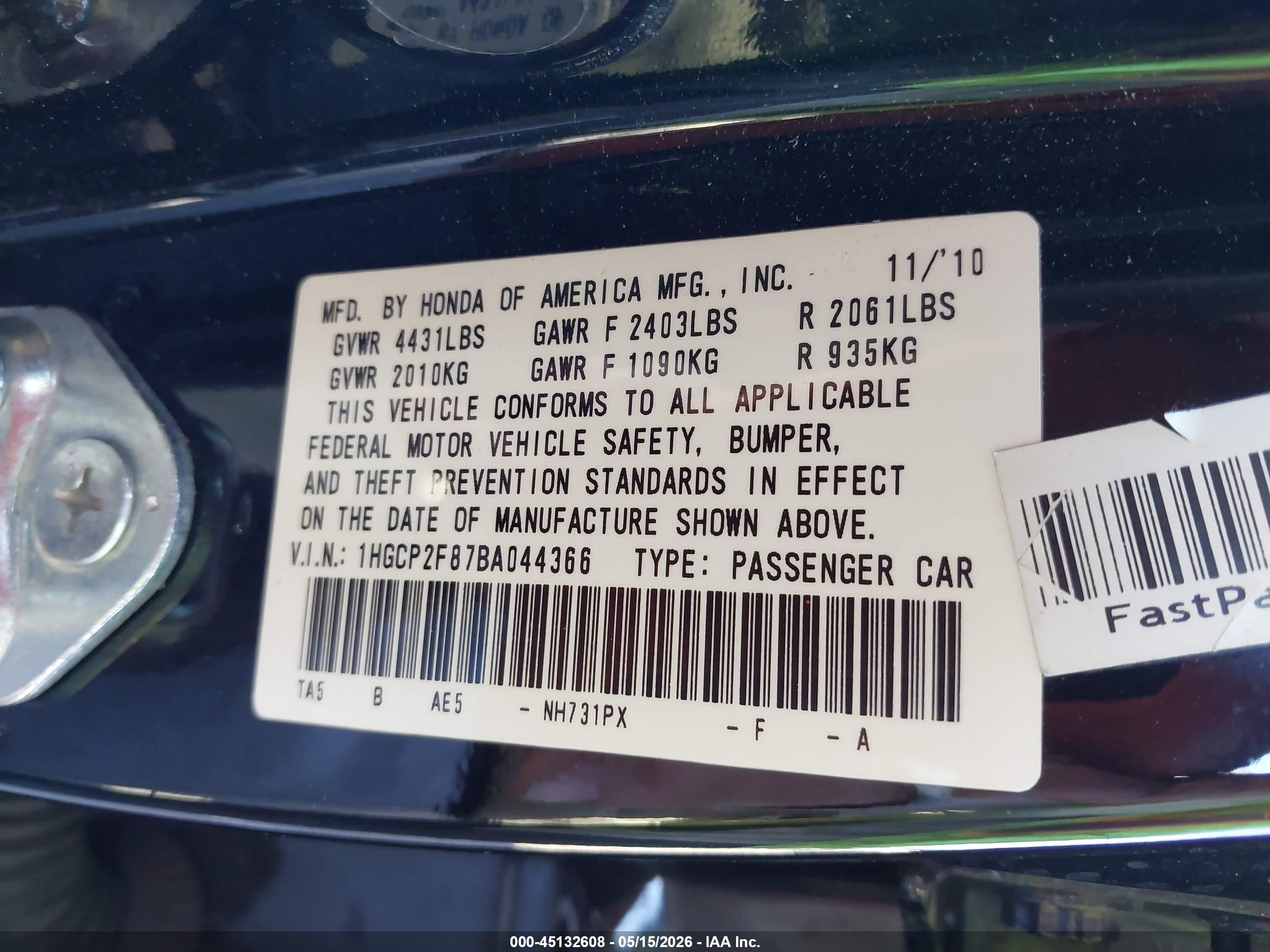 2011 Honda Accord 2.4 Ex-l Black vin: 1HGCP2F87BA044366