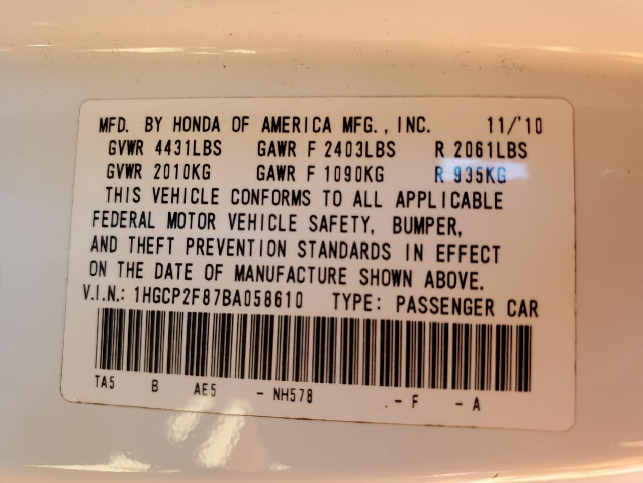 2011 Honda Accord Exl White vin: 1HGCP2F87BA058610