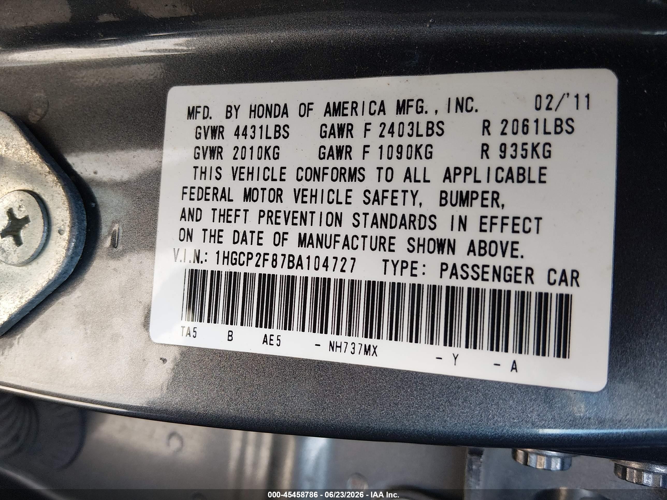 2011 Honda Accord 2.4 Ex-l Серый vin: 1HGCP2F87BA104727