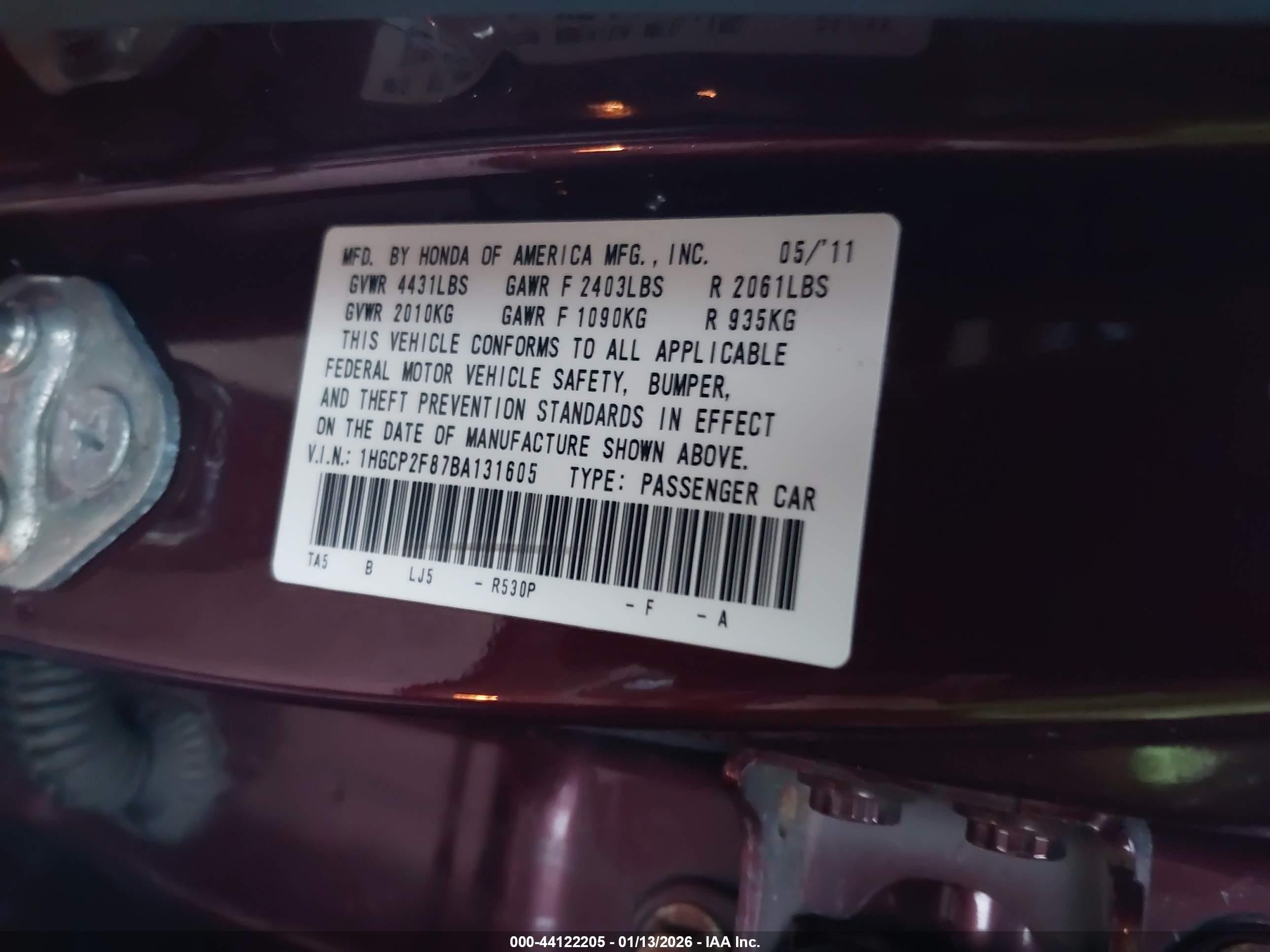 2011 Honda Accord 2.4 Ex-l Maroon vin: 1HGCP2F87BA131605