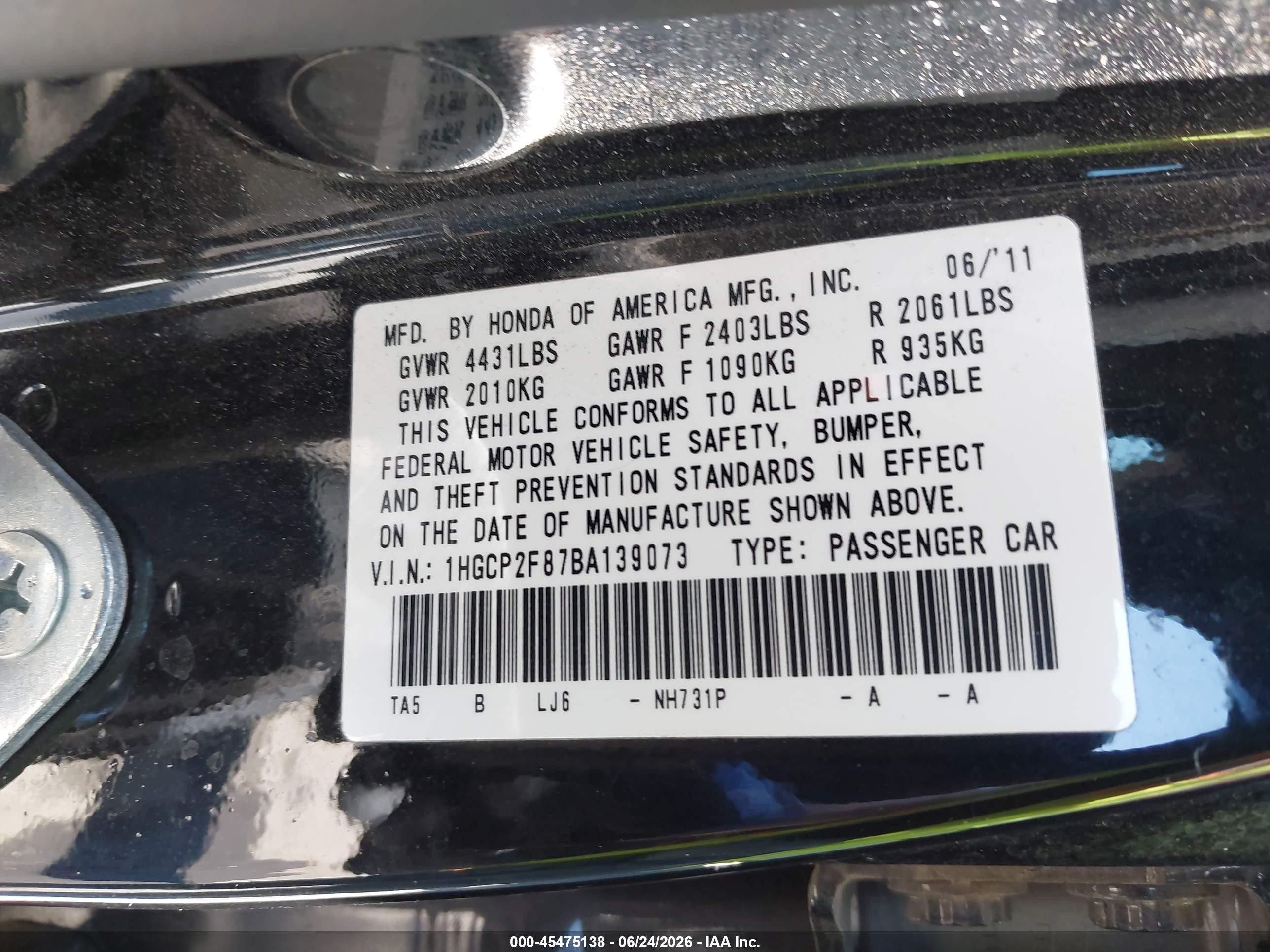 2011 Honda Accord 2.4 Ex-l Black vin: 1HGCP2F87BA139073