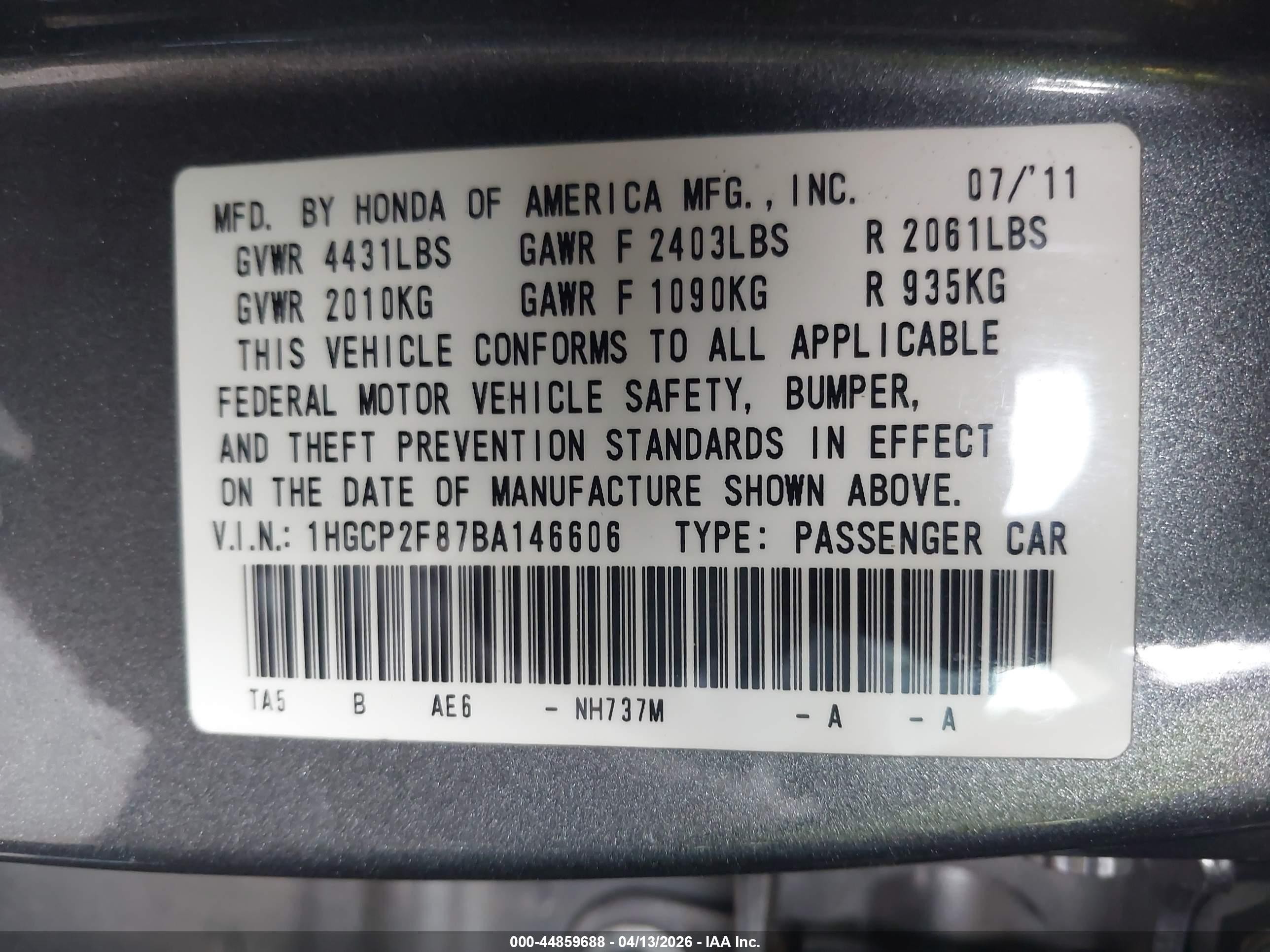 2011 Honda Accord 2.4 Ex-l Gray vin: 1HGCP2F87BA146606