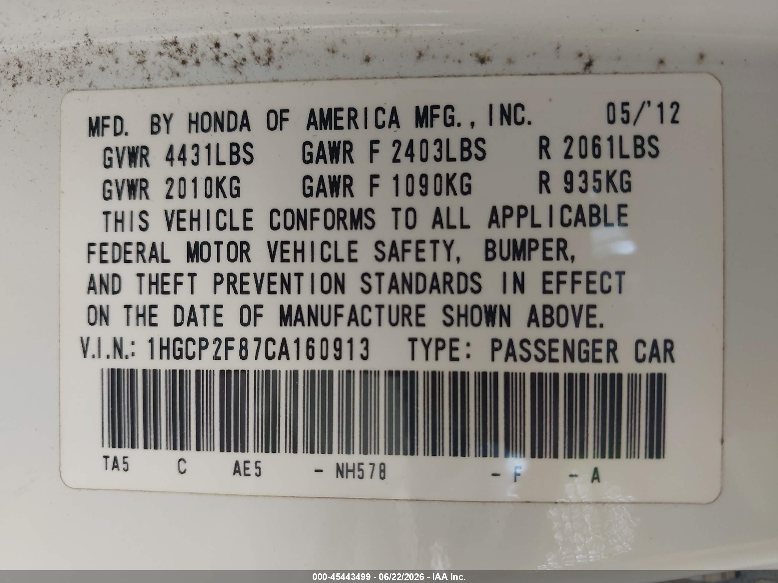 2012 Honda Accord 2.4 Ex-l Белый vin: 1HGCP2F87CA160913