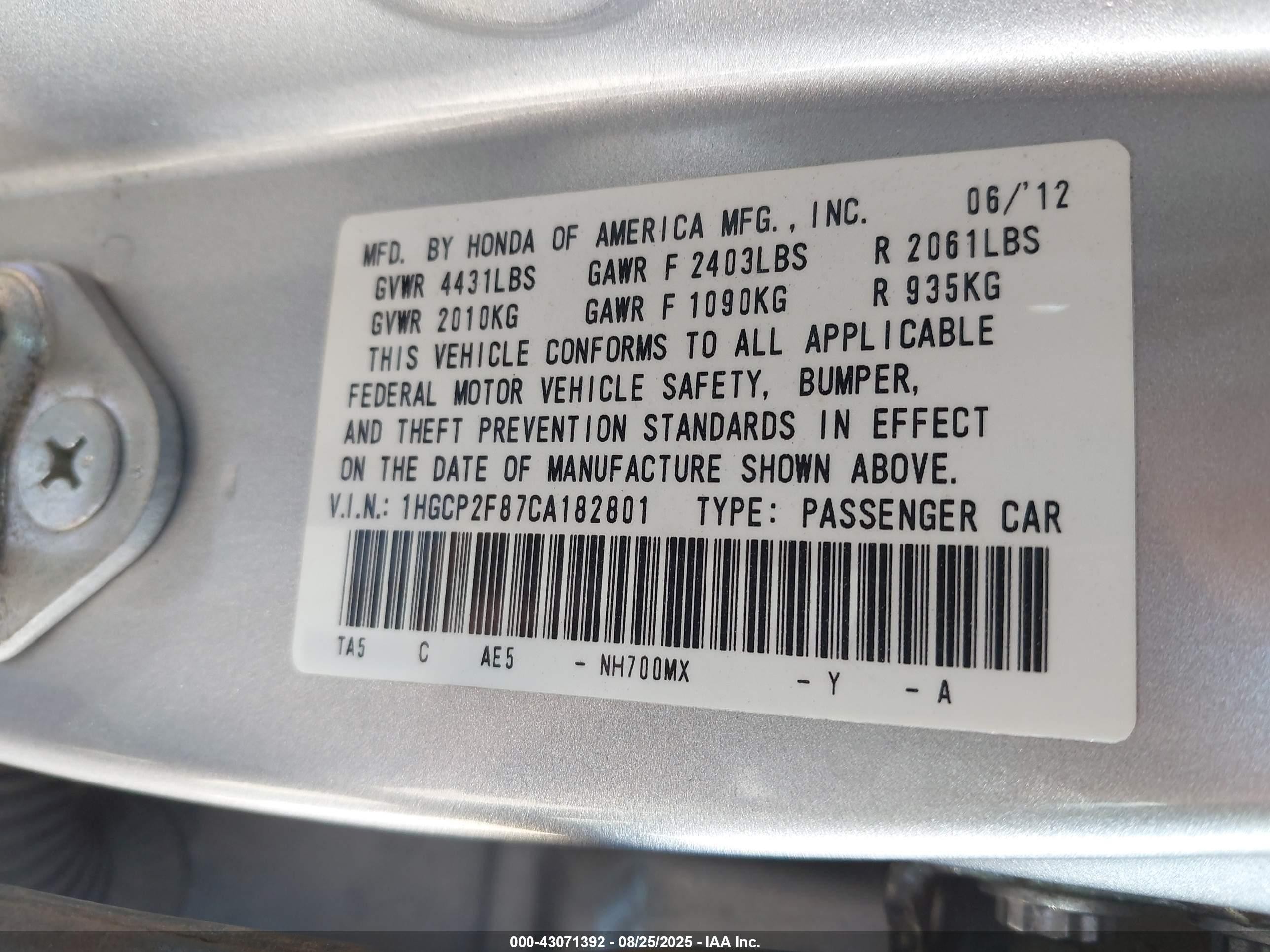 2012 Honda Accord Sdn 2.4 Ex-l/ex-l Silver vin: 1HGCP2F87CA182801