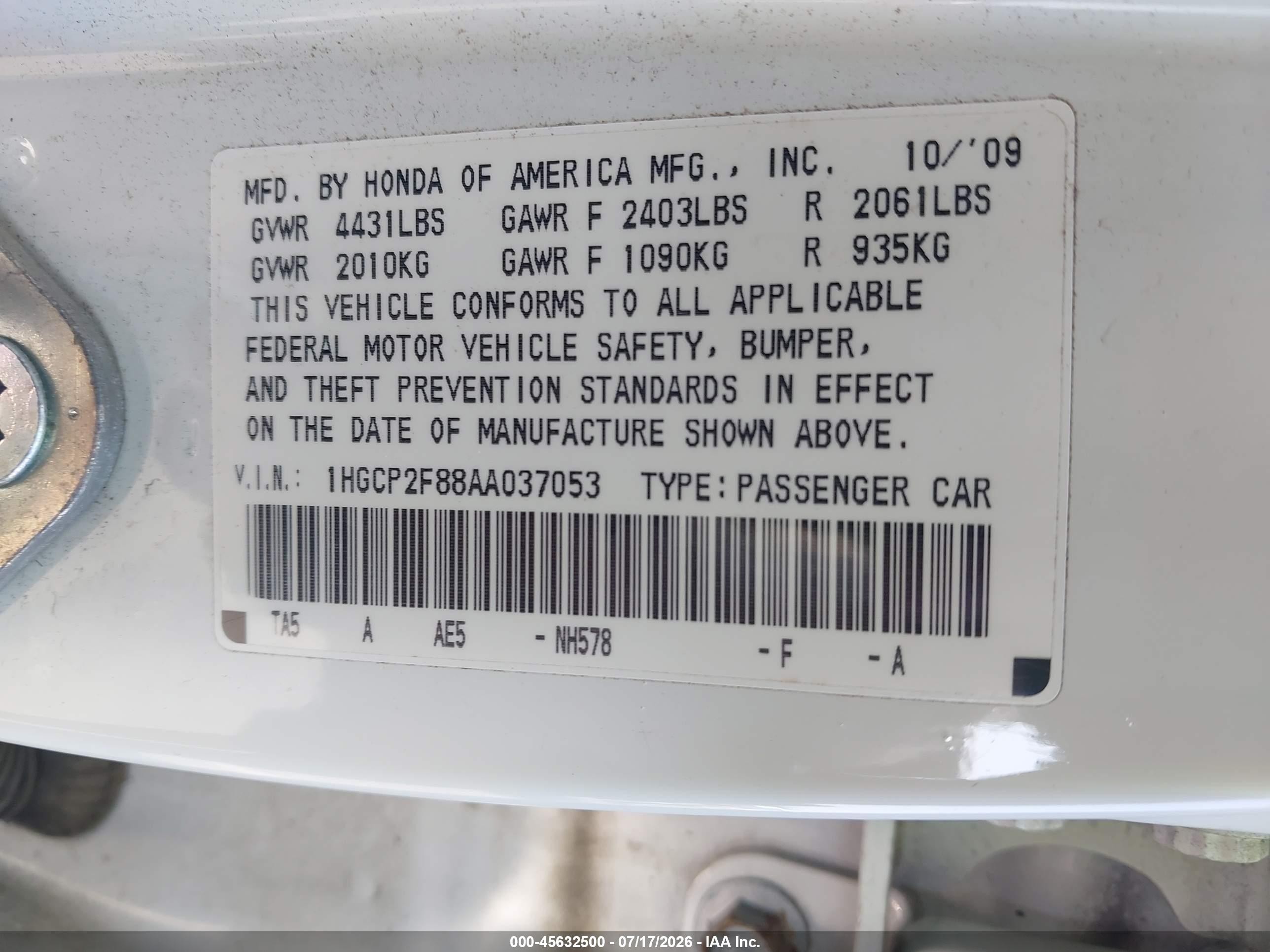 2010 Honda Accord 2.4 Ex-l White vin: 1HGCP2F88AA037053