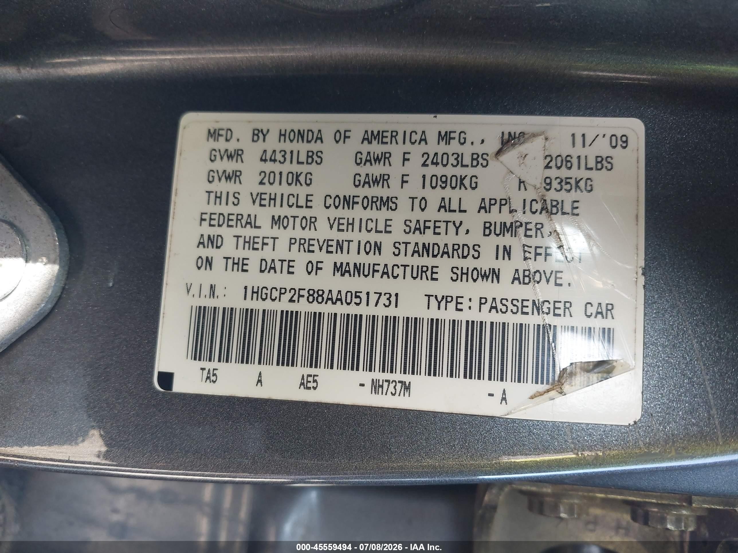 2010 Honda Accord 2.4 Ex-l Серый vin: 1HGCP2F88AA051731