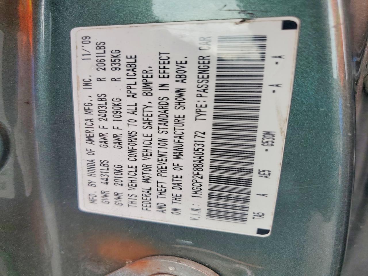 2010 Honda Accord Exl Green vin: 1HGCP2F88AA053172